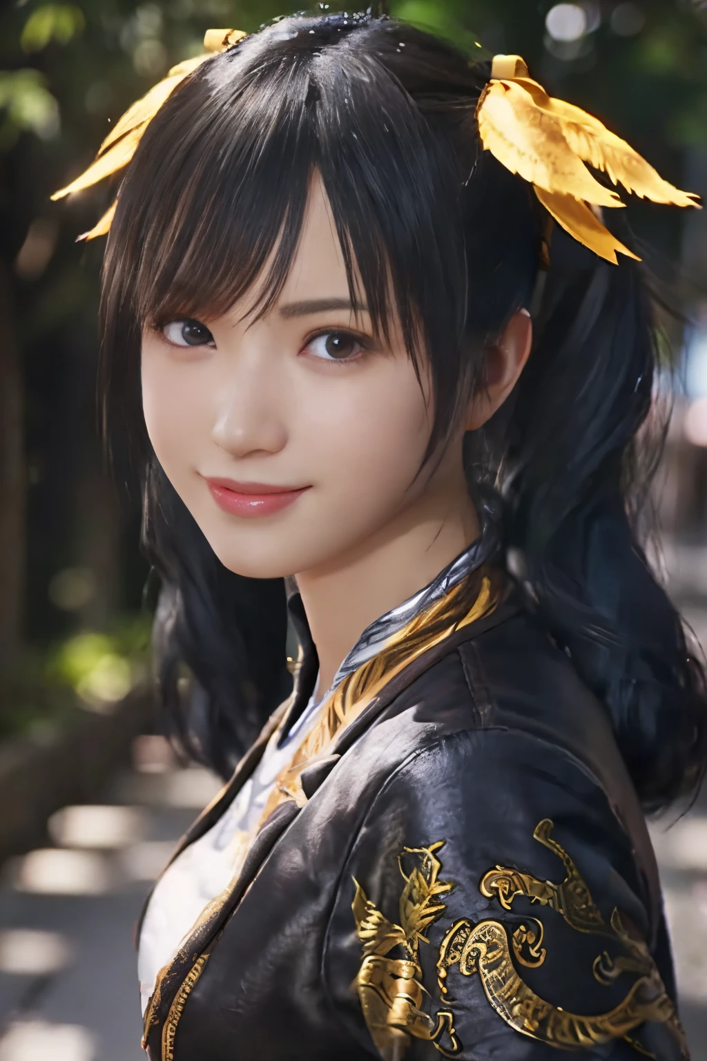 Tekken Xiaoyu,masterpiece、1 kawaii girl、17-year-old high school student、smile,fine eyes、puffy eyes、Bright outdoor,Bright downtown、highest quality, 超High resolution, (reality: 1.4), movie lighting、Japanese、asian beauty、Korean、super beautiful、beautiful skin、body facing forward、whole body,Upper body、(超reality的な)、(High resolution)、(8K)、(very detailed)、(美しくfine eyes)、(Super detailed)、 (wall-)、detailed face、bright lighting、professional lighting、looking at the viewer、look straight ahead、slanted bangs、brown hair、Nogizaka idol、