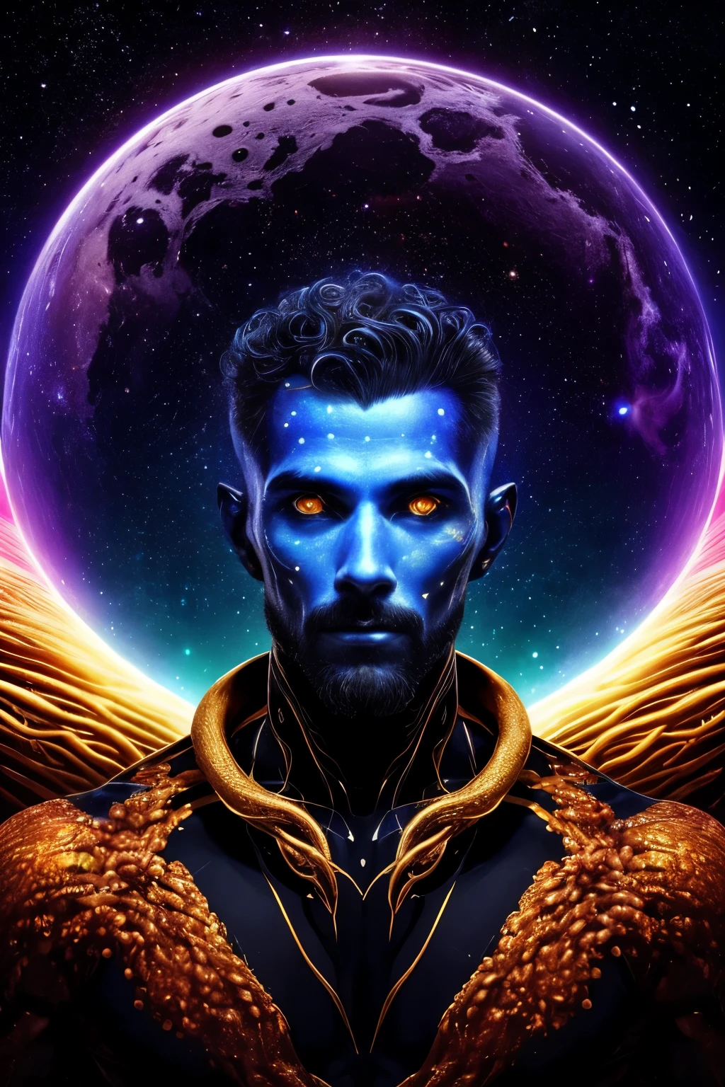 Portrait humanoide masculino abstracto, Cosmic Entity, Horror cosmic, Horror corporal, weird, colosal, universo