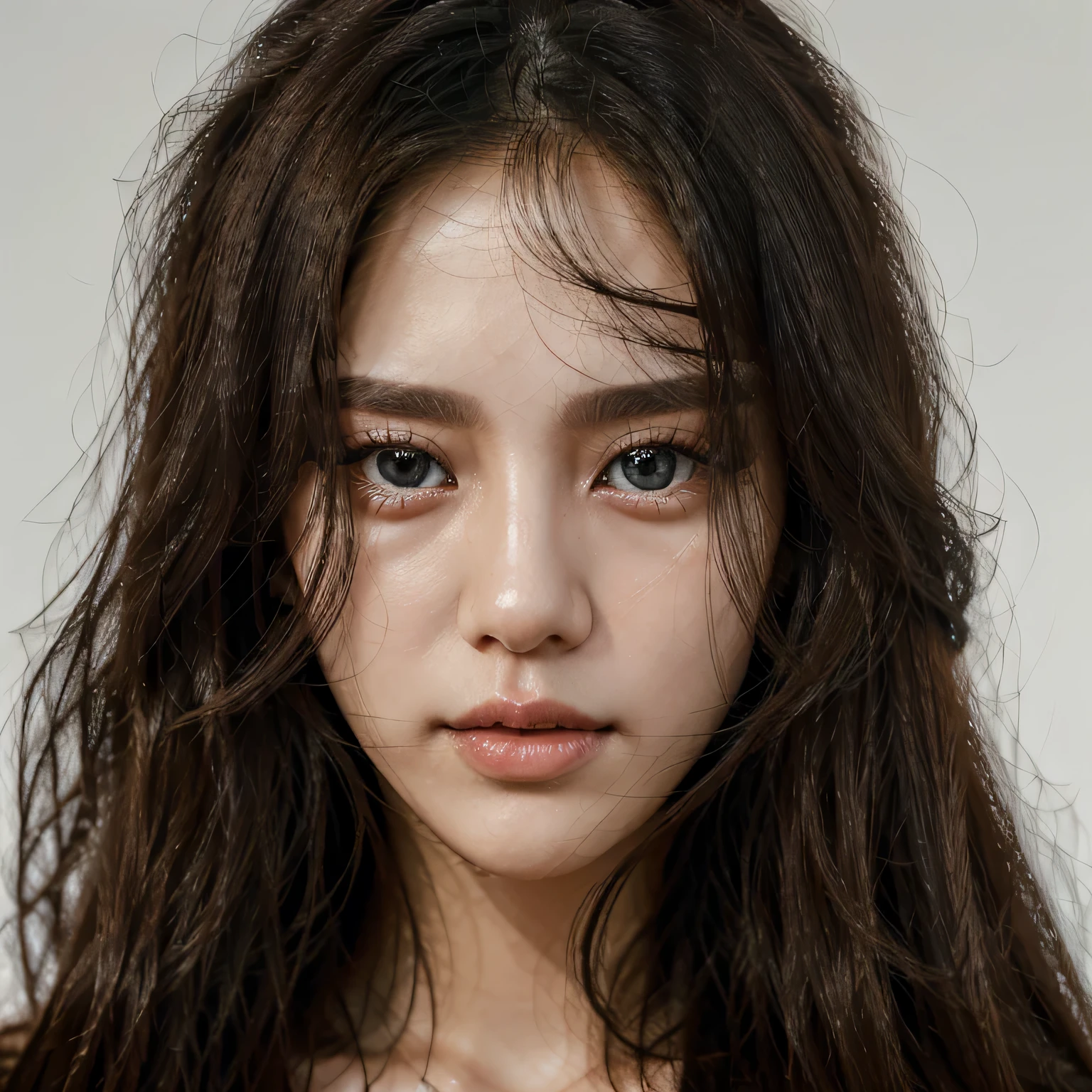 
Realistic photo of (1 cute Korean actress) long straight hair, thin makeup, medium breasts, long dress, close up, Canon EOS clear facial features 8K high resolution, sharp detail, realistically