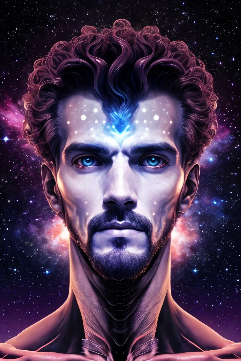 Portrait humanoide masculino abstracto, Cosmic Entity, Horror cosmic, Horror corporal, weird, colosal, universo