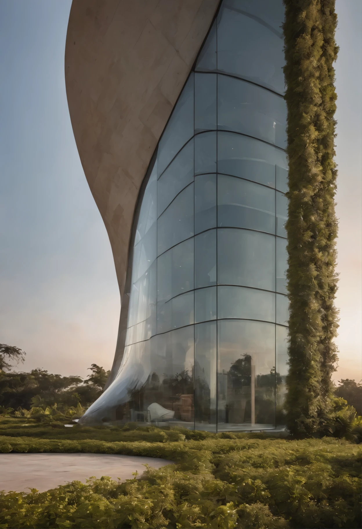 African architectural design in the middle of the city of Nigeria 🇳🇬 (foto realista) (Zaha Hadid) (arte africana) formas africanas, for a very detailed reinforced concrete building , incorporating African symbolic elements into the sunset, with a design that seeks a unique fusion between the modernity of the structure and the cultural richness of the continent, standing out for its photo-realistic representation. Cidade realista muito detalhada. Very detailed vegetation. Carros e pessoas muito detalhados, nuvens e por do sol (Zaha Hadid) foto muito detalhada