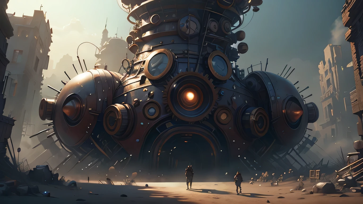 (Ultra detailed), (Masterpiece), (Best quality), (Very detailed CG unit 8K wallpaper), A man in a gas suit explores an abandoned city, Follow this path, polluted, Abandoned, (Green sky), unnoticed, dawn, concept-art, (Small growth of tiny shiny fungi, roots, spore, Polluted air), (Green sky), Dark, Post-apocalypse, Cinematic, Highly detailed, stylized wallpaper