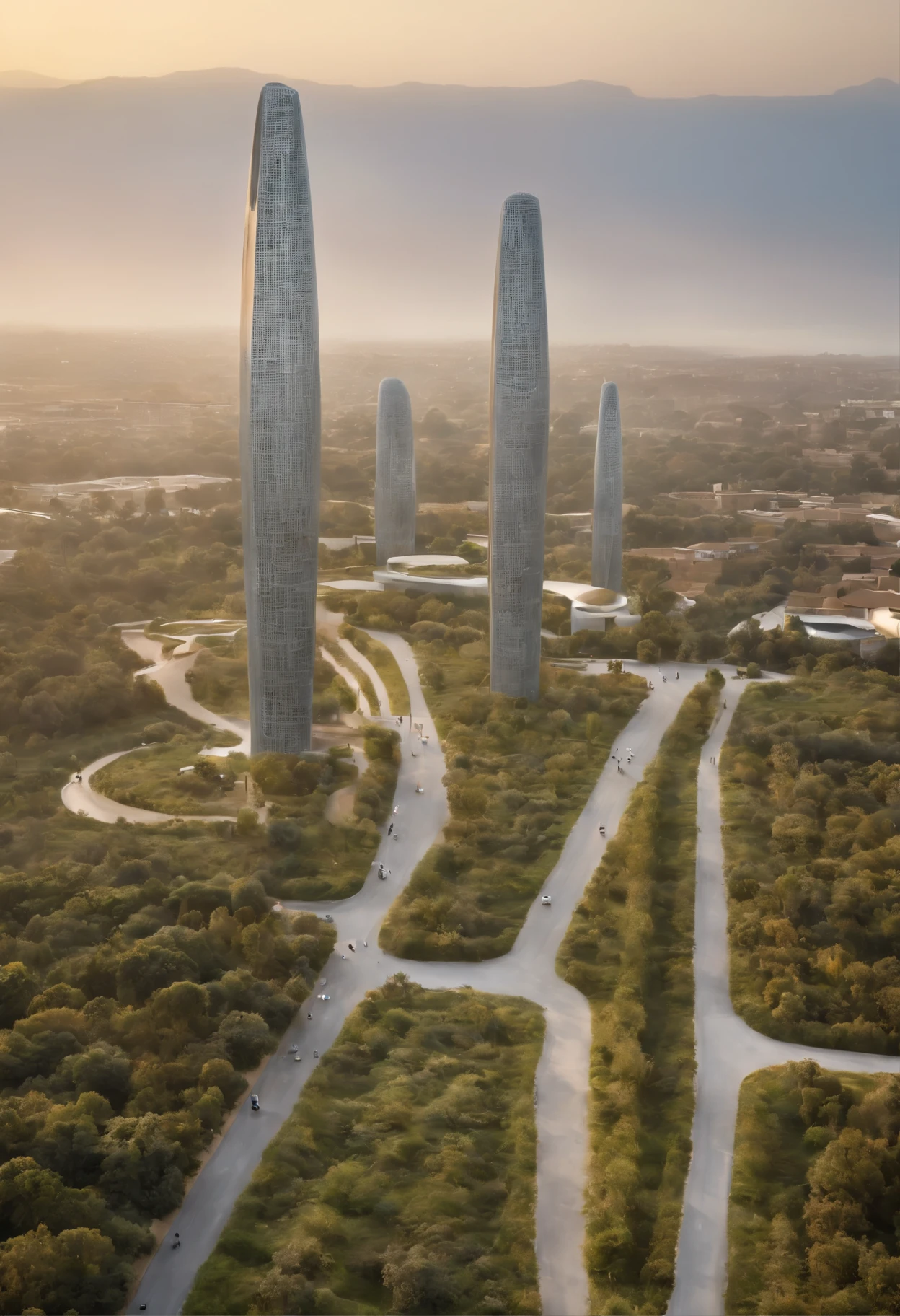 In Europe African architectural project in the middle of the city (foto realista) (Renzo Piano) (arte africana) formas africanas, for a very detailed reinforced concrete building , incorporating African symbolic elements into the sunset, with a design that seeks a unique fusion between the modernity of the structure and the cultural richness of the continent, standing out for its photo-realistic representation. Cidade realista muito detalhada. Very detailed vegetation. Carros e pessoas muito detalhados, nuvens e por do sol (Renzo Piano) foto muito detalhada (cores africanas)