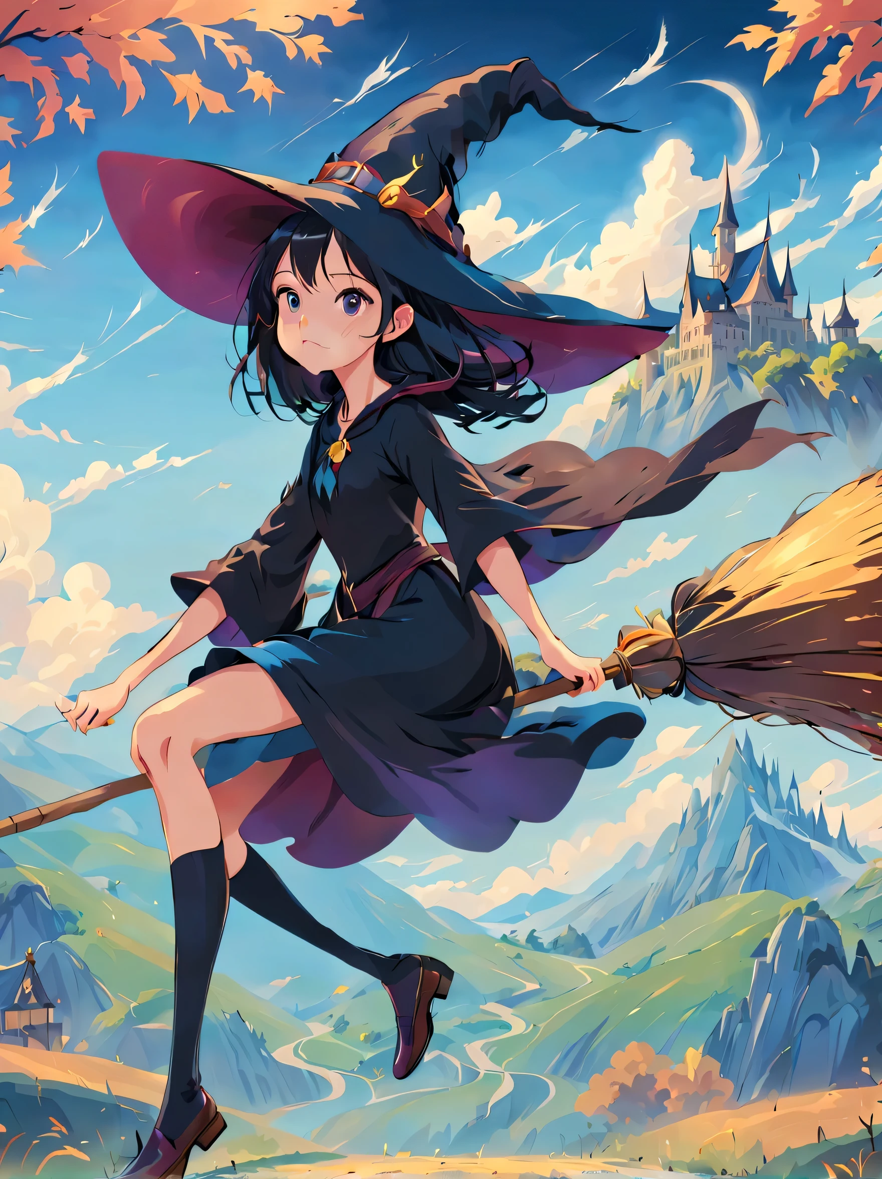 (masterpiece, highest quality:1.2),1 girl,perfect face,cute, ((((flying witch))),((Ride a broom)),broom flight,Straddling the broom,anatomically correct,masterpiece,highest quality,最高masterpiece,8K,,Wind,fantasy,,wonderful,, Mysterious, attractive, Whimsical, playful, adventurous, free, wonder, imagine, decide, skill, speed, movement, energy, realism, naturalistic, figurative, represent, beauty, fantasy culture, myth, fairy tale, folklore, Legend, witch, wizard, Magical creatures, fantasy worlds, composition, scale, Qianyoshi, midway point, background, perspective, light, color, texture, be familiar with, beauty, wonder.