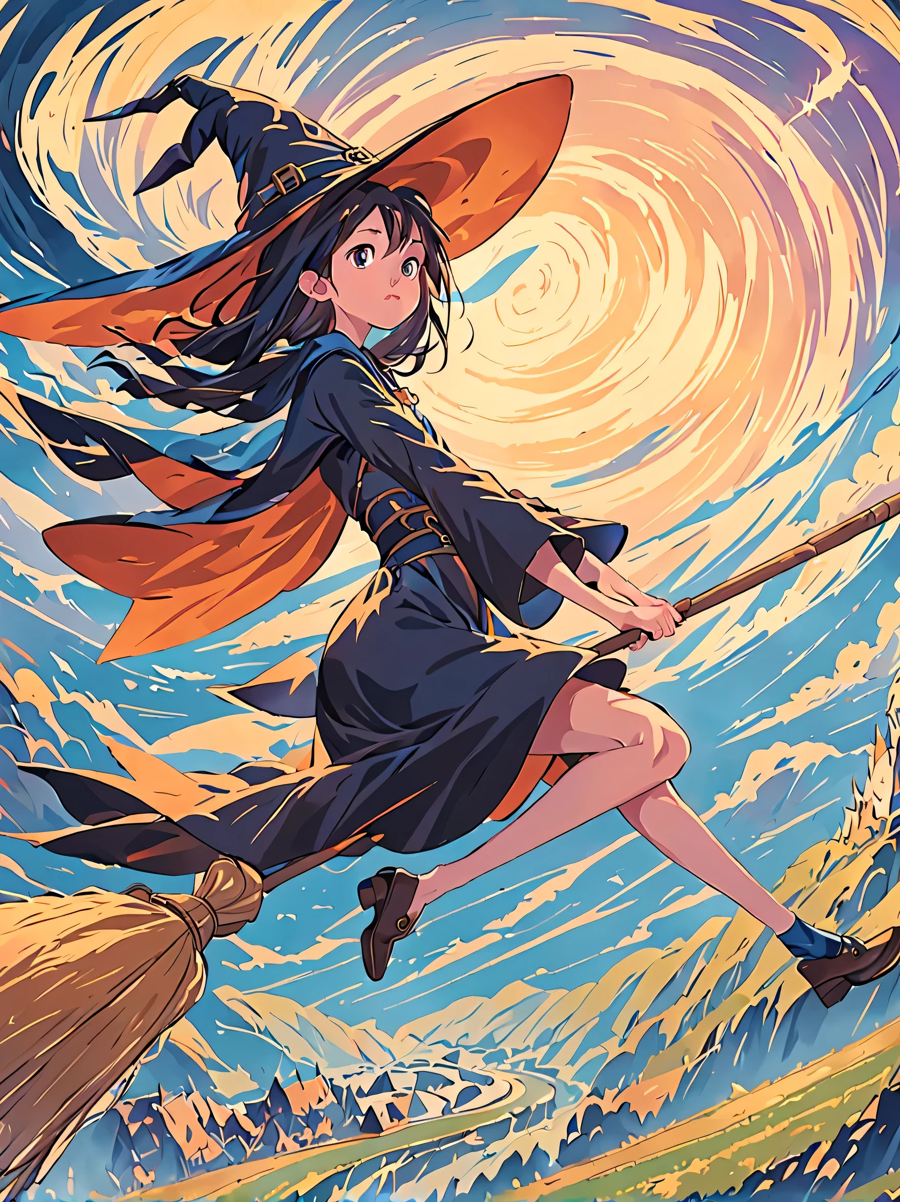 (masterpiece, highest quality:1.2),1 girl,perfect face,cute, ((((flying witch))),((Ride a broom)),broom flight,Straddling the broom,anatomically correct,masterpiece,highest quality,最高masterpiece,8K,,Wind,fantasy,,wonderful,, Mysterious, attractive, Whimsical, playful, adventurous, free, wonder, imagine, decide, skill, speed, movement, energy, realism, naturalistic, figurative, represent, beauty, fantasy culture, myth, fairy tale, folklore, Legend, witch, wizard, Magical creatures, fantasy worlds, composition, scale, Qianyoshi, midway point, background, perspective, light, color, texture, be familiar with, beauty, wonder.