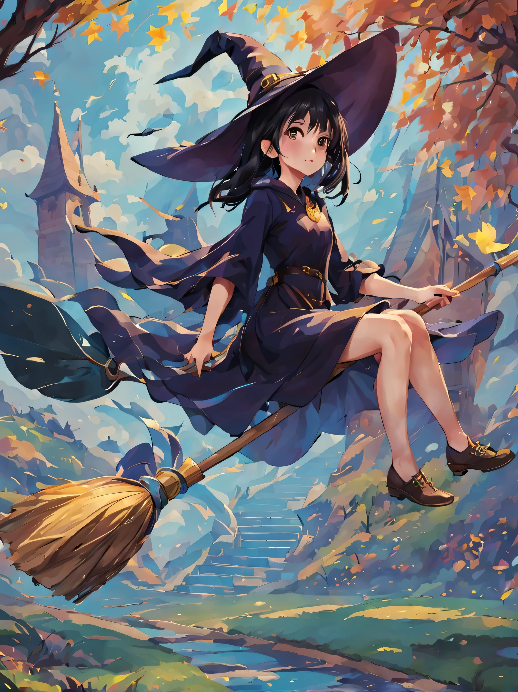 (masterpiece, highest quality:1.2),1 girl,perfect face,cute, ((((flying witch))),((Ride a broom)),broom flight,Straddling the broom,anatomically correct,masterpiece,highest quality,最高masterpiece,8K,,Wind,fantasy,,wonderful,, Mysterious, attractive, Whimsical, playful, adventurous, free, wonder, imagine, decide, skill, speed, movement, energy, realism, naturalistic, figurative, represent, beauty, fantasy culture, myth, fairy tale, folklore, Legend, witch, wizard, Magical creatures, fantasy worlds, composition, scale, Qianyoshi, midway point, background, perspective, light, color, texture, be familiar with, beauty, wonder.