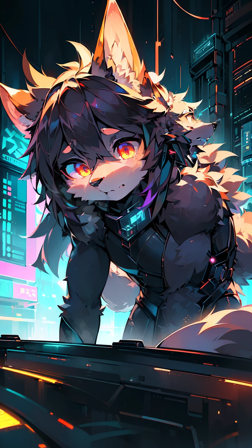 (((机械Wolf, style))), (((Wolf))) , (dynamic poses:1.0), focus only, center, Scale to fit dimensions, rule of thirds, outdoor, ((night view)), (Cyberpunk night street background: 1.5,dark sky,alley,孤独的alley,thick clouds, Detailed background:1.25), (best quality), (high resolution), (sharp focus), (Super detailed), (Very detailed), (extremely high quality art), 8k_wallpaper, (Very detailed CG 8k),(Very beautiful 8K CG), ((hyper super Super detailed perfect piece)), flawless, (((masterpiece))), illustration, bright colors, (complex), high contrast, selective lighting, double contact, human development report (high dynamic range), post processing, background blur,