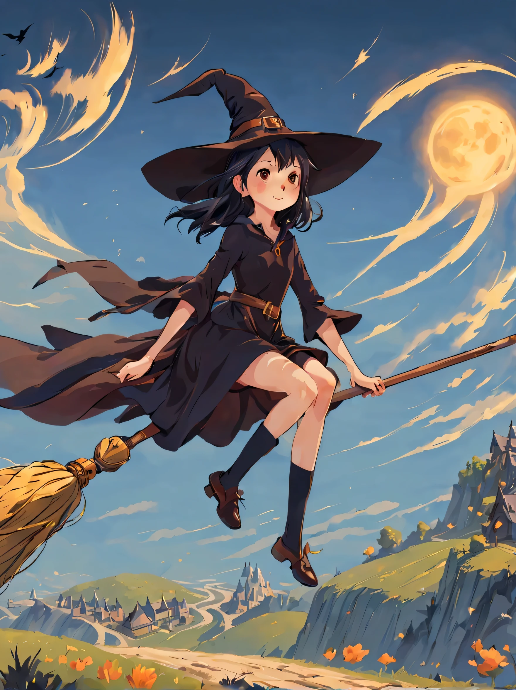 (masterpiece, highest quality:1.2),1 girl,perfect face,cute, ((((flying witch))),((Ride a broom)),broom flight,Straddling the broom,anatomically correct,masterpiece,highest quality,最高masterpiece,8K,,Wind,fantasy,,wonderful,, Mysterious, attractive, Whimsical, playful, adventurous, free, wonder, imagine, decide, skill, speed, movement, energy, realism, naturalistic, figurative, represent, beauty, fantasy culture, myth, fairy tale, folklore, Legend, witch, wizard, Magical creatures, fantasy worlds, composition, scale, Qianyoshi, midway point, background, perspective, light, color, texture, be familiar with, beauty, wonder.