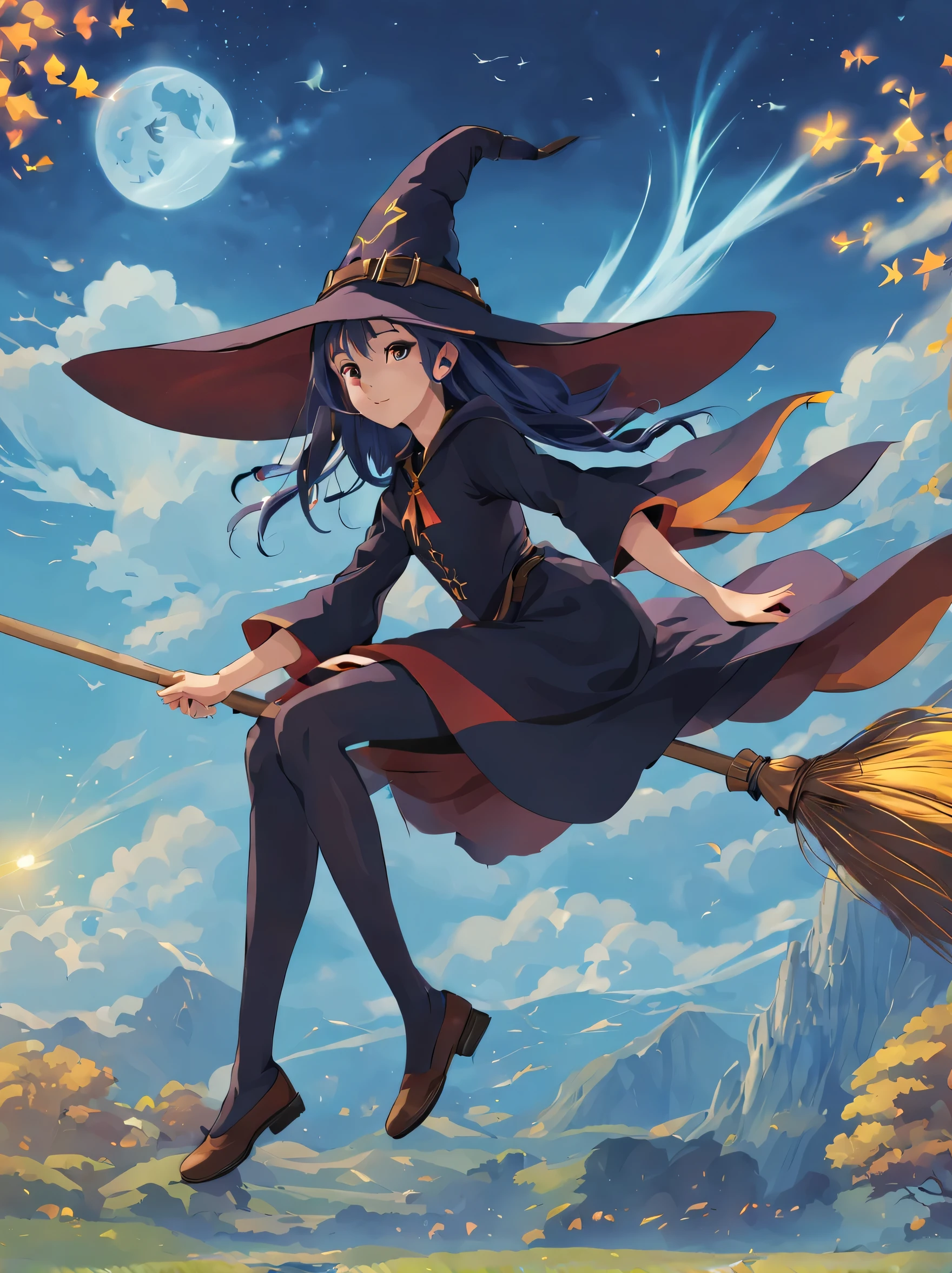 (masterpiece, highest quality:1.2),1 girl,perfect face,cute, ((((flying witch))),((Ride a broom)),broom flight,Straddling the broom,anatomically correct,masterpiece,highest quality,最高masterpiece,8K,,Wind,fantasy,,wonderful,, Mysterious, attractive, Whimsical, playful, adventurous, free, wonder, imagine, decide, skill, speed, movement, energy, realism, naturalistic, figurative, represent, beauty, fantasy culture, myth, fairy tale, folklore, Legend, witch, wizard, Magical creatures, fantasy worlds, composition, scale, Qianyoshi, midway point, background, perspective, light, color, texture, be familiar with, beauty, wonder.