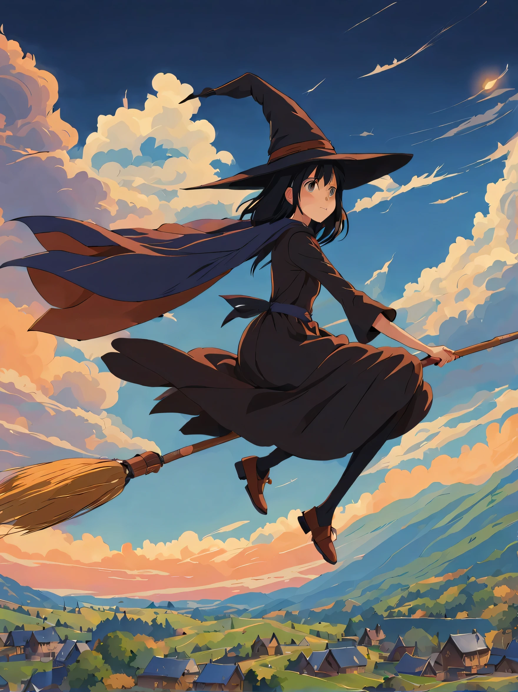 (masterpiece, highest quality:1.2), 1 girl, alone,Flying Witch