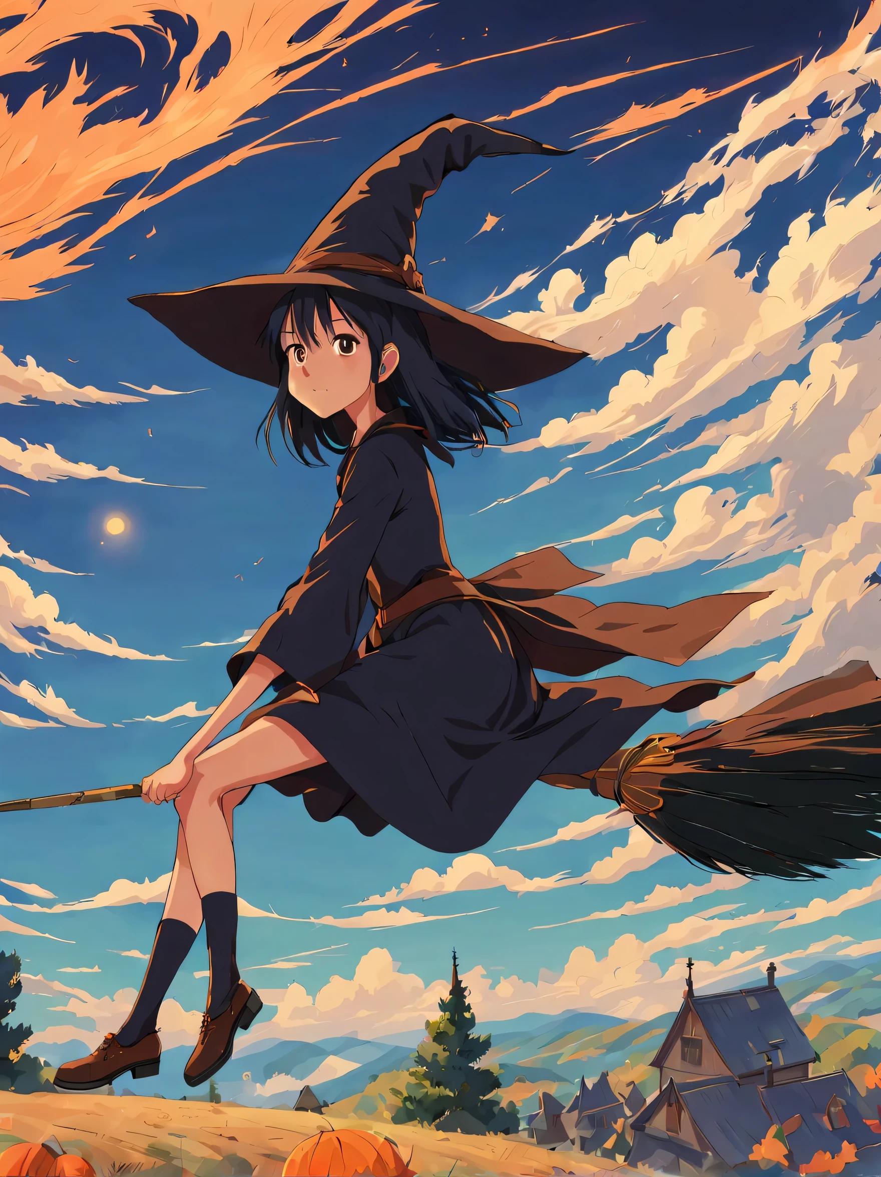 (masterpiece, highest quality:1.2), 1 girl, alone,Flying Witch