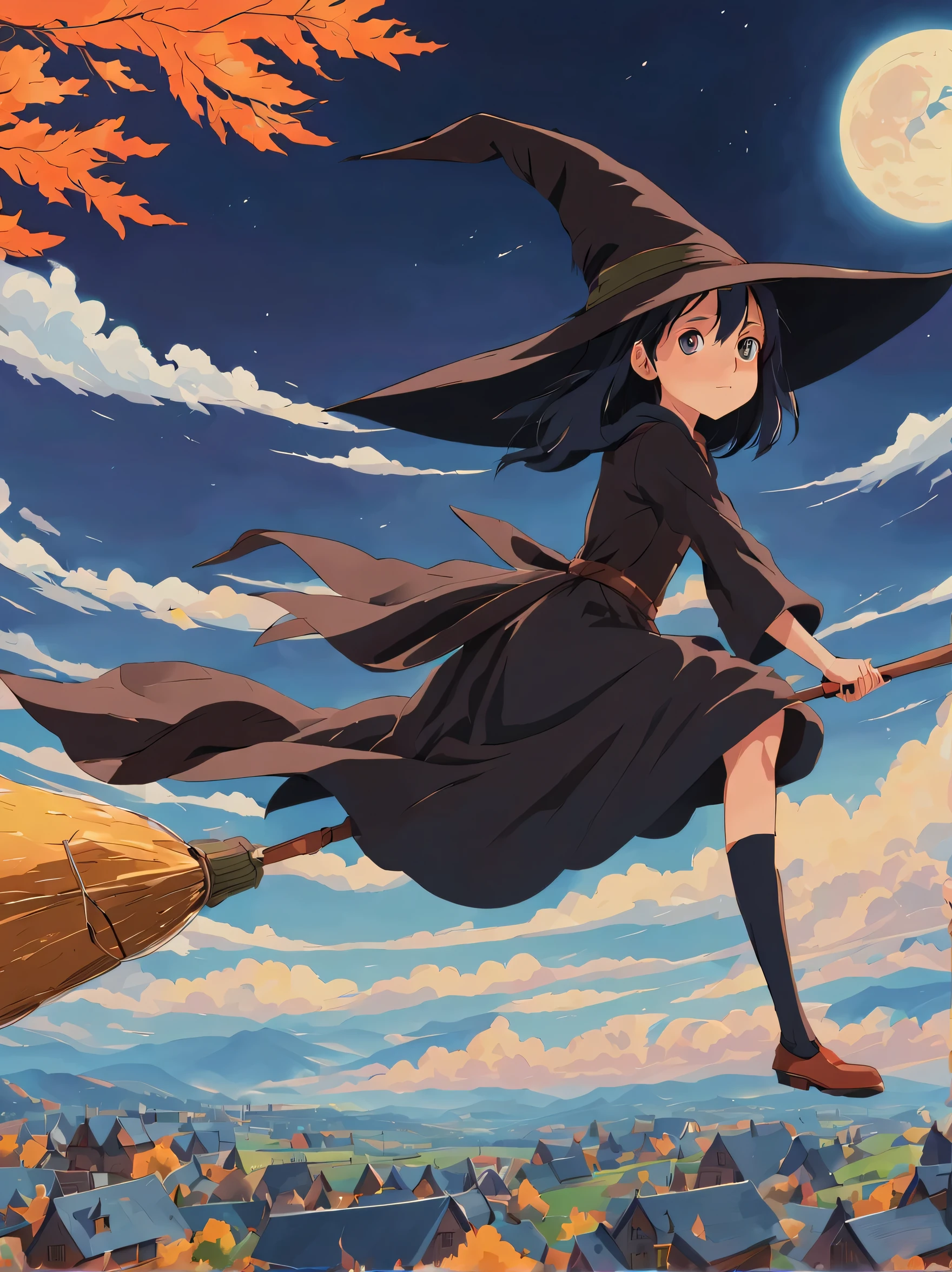 (masterpiece, highest quality:1.2), 1 girl, alone,Flying Witch