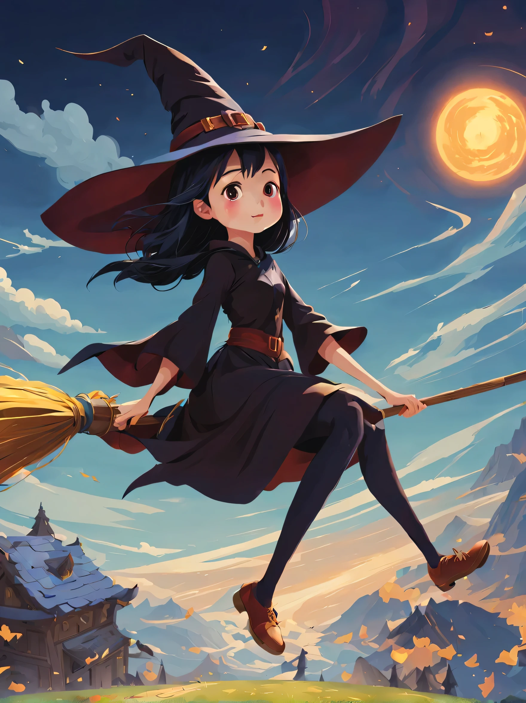 (masterpiece, highest quality:1.2),1 girl,perfect face,cute, ((((flying witch))),((Ride a broom)),broom flight,Straddling the broom,anatomically correct,masterpiece,highest quality,最高masterpiece,8K,,Wind,fantasy,,wonderful,, Mysterious, attractive, Whimsical, playful, adventurous, free, wonder, imagine, decide, skill, speed, movement, energy, realism, naturalistic, figurative, represent, beauty, fantasy culture, myth, fairy tale, folklore, Legend, witch, wizard, Magical creatures, fantasy worlds, composition, scale, Qianyoshi, midway point, background, perspective, light, color, texture, be familiar with, beauty, wonder.