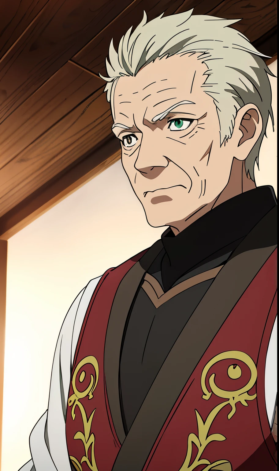 (best quality, masterpiece), 1boy, old man, black rope, red cape, beard, countdooku, grey hair, looking at viewer, upper body <lora:countdooku:0.8>