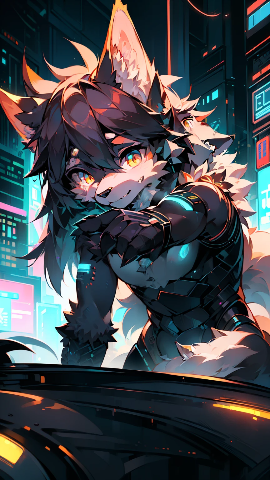 (((机械Wolf, style))), (((Wolf))) , (dynamic poses:1.0), focus only, center, Scale to fit dimensions, rule of thirds, outdoor, ((night view)), (Cyberpunk night street background: 1.5,dark sky,alley,孤独的alley,thick clouds, Detailed background:1.25), (best quality), (high resolution), (sharp focus), (Super detailed), (Very detailed), (extremely high quality art), 8k_wallpaper, (Very detailed CG 8k),(Very beautiful 8K CG), ((hyper super Super detailed perfect piece)), flawless, (((masterpiece))), illustration, bright colors, (complex), high contrast, selective lighting, double contact, human development report (high dynamic range), post processing, background blur,