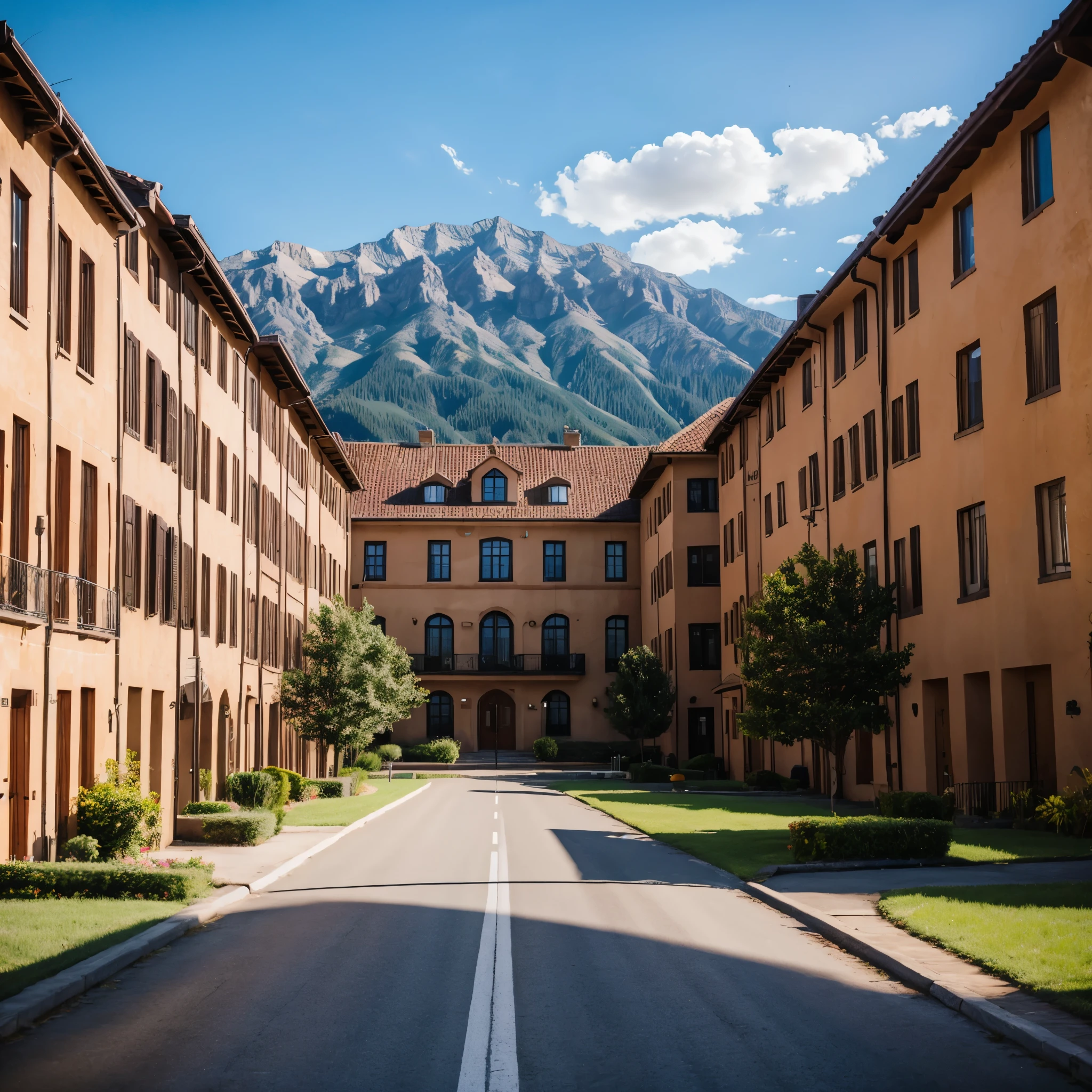 Landscape with buildings, (Anglocore:1.6), hyper realistic, 8k, vibrant colors, sharp image