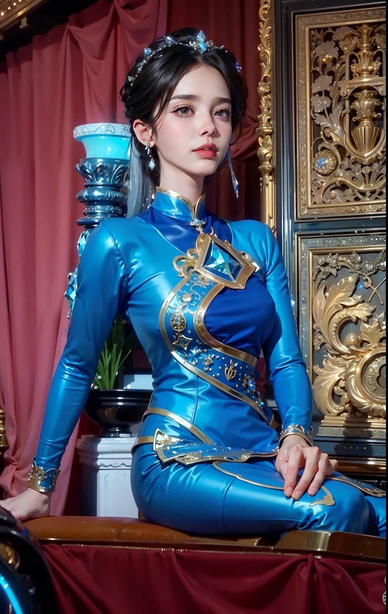 Royal sister,exquisite eyes,Detailed facial expressions,mature body,tall figure,number,Leg length,4K,HD,Sensual,White translucent lace,Fair and plump figure,pretty face,Little cherry mouth,beautiful and delicious(3D royal sister),Gorgeous dress encrusted with gemstones crystal gold diamonds,Tight gelcoat