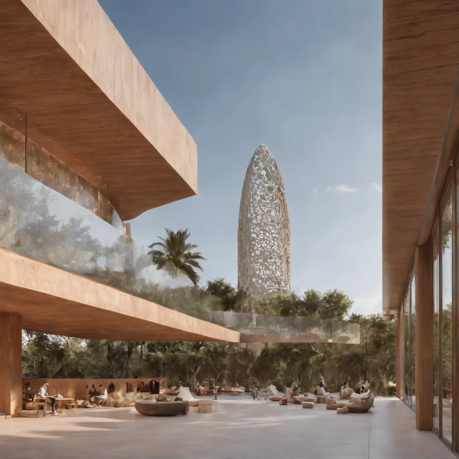 Super detailed In Europe African architectural design in the middle of the city (foto realista) (Renzo Piano) (arte africana) European architectural design with African influence, designed by the collaboration of Zaha Hadid and Álvaro Siza. This unique work stands out for its fusion of styles, incorporating African symbols and shapes into a photo-realistic, highly detailed representation, resulting in a harmonious cross-cultural architectural expression.