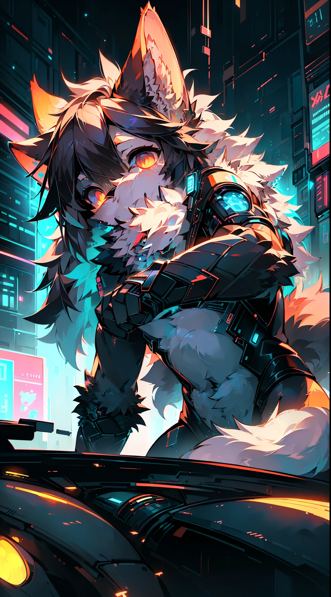 (((机械Wolf, style))), (((Wolf))) , (dynamic poses:1.0), focus only, center, Scale to fit dimensions, rule of thirds, outdoor, ((night view)), (Cyberpunk night street background: 1.5,dark sky,alley,孤独的alley,thick clouds, Detailed background:1.25), (best quality), (high resolution), (sharp focus), (Super detailed), (Very detailed), (extremely high quality art), 8k_wallpaper, (Very detailed CG 8k),(Very beautiful 8K CG), ((hyper super Super detailed perfect piece)), flawless, (((masterpiece))), illustration, bright colors, (complex), high contrast, selective lighting, double contact, human development report (high dynamic range), post processing, background blur,