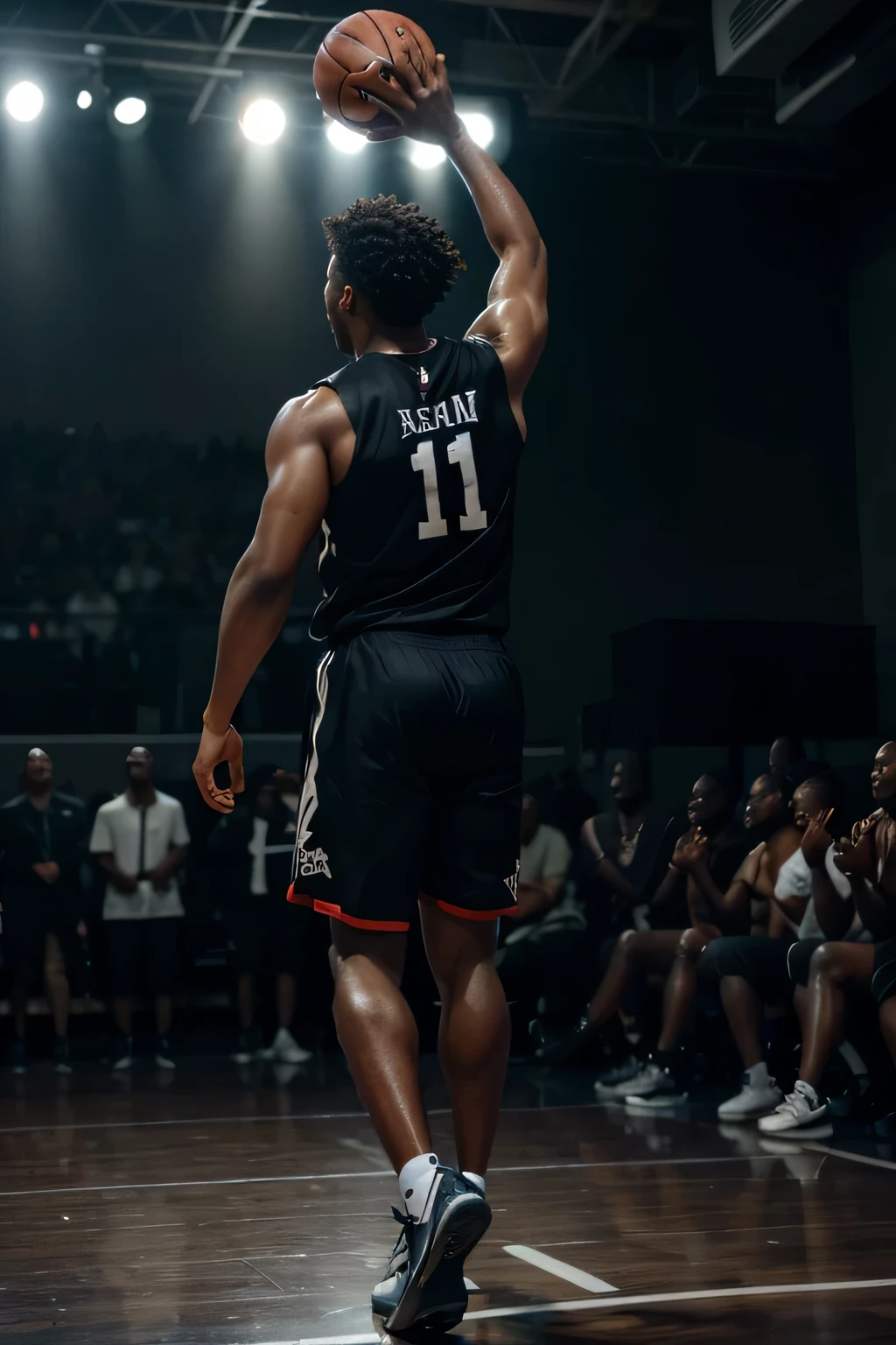(Schwarz, male African American basketball player hold a big trophy, raised his hands:1.1,big trophy:1.1,raised hands from behind ,schreiend,feiern,Schwitzen,dunkel lightning:1.1,nur ein Licht:1.1),(best quality,4K,8 TAUSEND,High Resolution,Meisterwerk:1.2),ultradetailliert,realistisch:1.37,HDR,UHD,Studiobeleuchtung,scharfer Fokus,physikalisch basierte Darstellung,extreme Detailbeschreibung,Fachmann,lebendige Farben,Bokeh,Portraits,Emotion:1.1, springen, dunkel