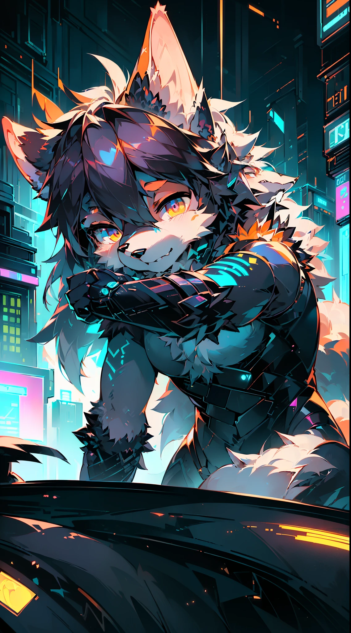 (((机械Wolf, style))), (((Wolf))) , (dynamic poses:1.0), focus only, center, Scale to fit dimensions, rule of thirds, outdoor, ((night view)), (Cyberpunk night street background: 1.5,dark sky,alley,孤独的alley,thick clouds, Detailed background:1.25), (best quality), (high resolution), (sharp focus), (Super detailed), (Very detailed), (extremely high quality art), 8k_wallpaper, (Very detailed CG 8k),(Very beautiful 8K CG), ((hyper super Super detailed perfect piece)), flawless, (((masterpiece))), illustration, bright colors, (complex), high contrast, selective lighting, double contact, human development report (high dynamic range), post processing, background blur,