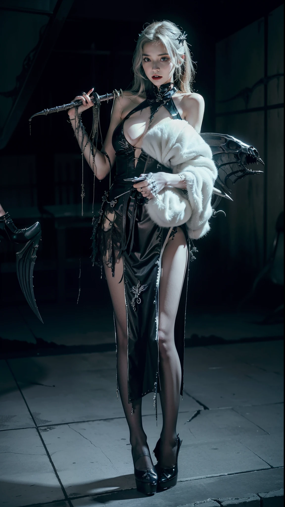 beautifully，Picture of box full of swords,wing, succubus theme，the fallen angel，Excellent，scary，secret terror，tentacle，have eyes，The Uncanny Valley effect，little beast blood moon，Skeleton skeleton，vampire，hell fire，black high heels