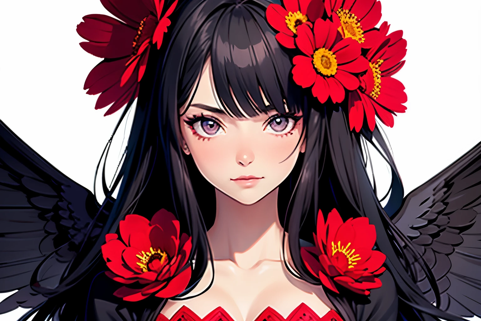 1girl ,solo, (masterpiece), best quality, (beautiful detailed face), (beautiful detailed eyes), woman, curvy, (smooth skin), Anime style maiden wearing black dress surrounded by a field of red flowers, intricate background, hyperdetailed, photorealistic, dynamic lighting, inspired by pinterest art, cinematic lighting, contrasting background, best quality, amazing quality, very aesthetic, absurdres, sexy