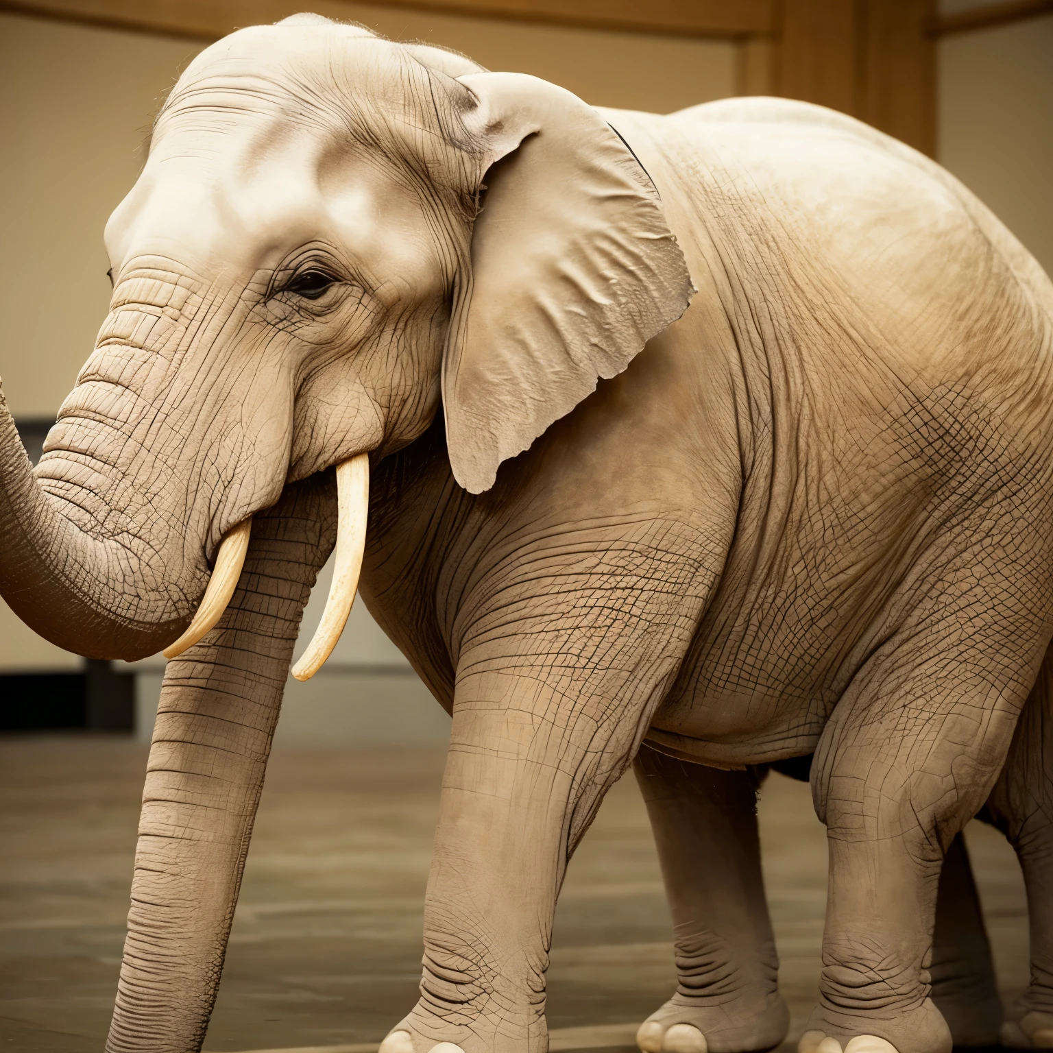 An elephant that has the color of Ivory ( Referencing the ivory color typically associated with elephants)
An elephant with an Ivory-hued body (Alternative way of describing an elephant's ivory color)
An Ivory-colored elephant (Direct description of an elephant's ivory color)
An elephant boasting an Ivory complexion (Expressing that the elephant's color is reminiscent of ivory)
An Ivory-toned elephant (Another way to describe the elephant's ivory co've included six variations to help maintain the style of the original prompts. You can mix and match
