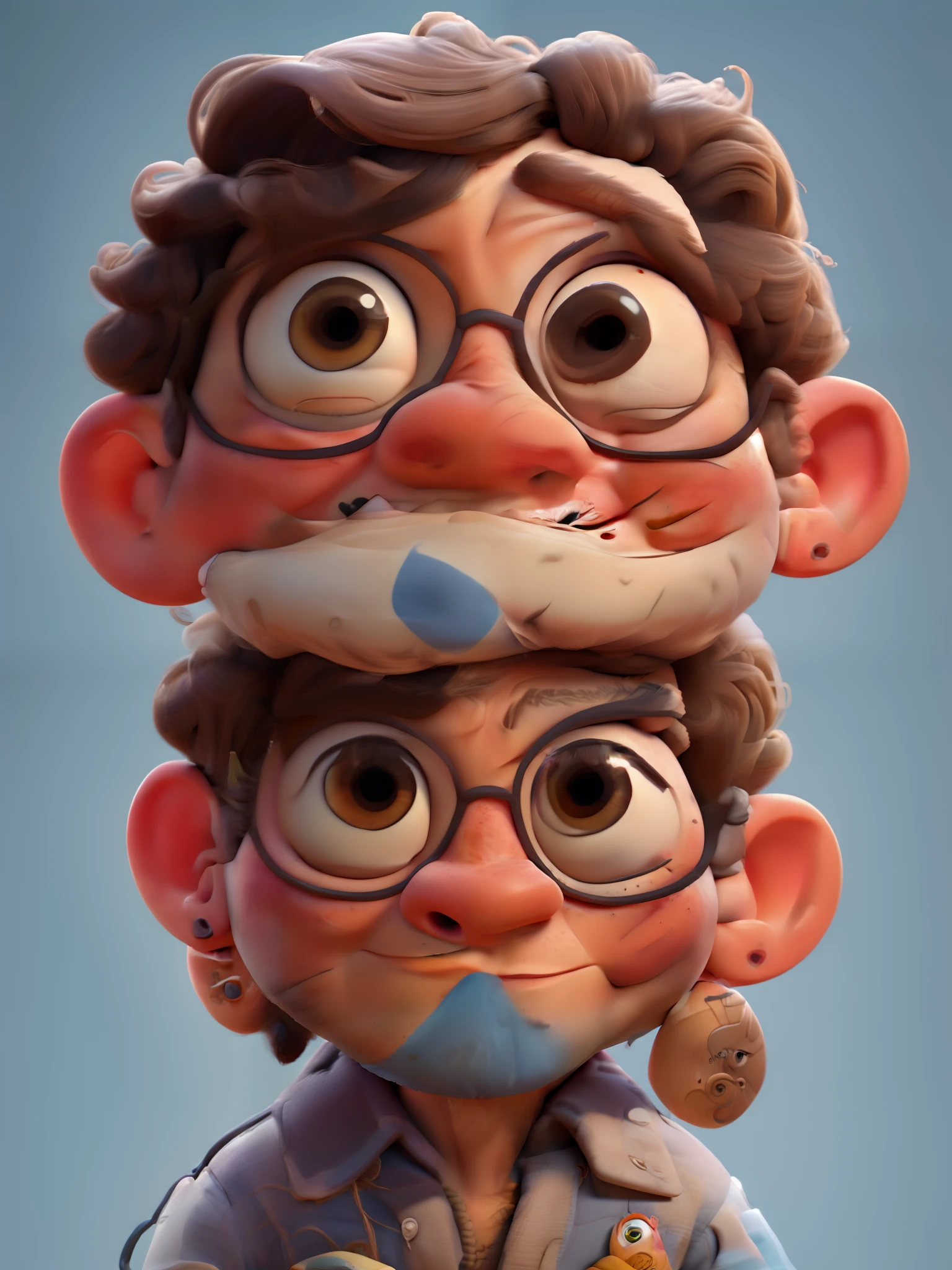 Make a Pixar movie cover style poster with a boy, cabelos castanhos claro, crespo, enrolado, olhos amendoados castanho, vestido de camisa polo na cor azul e shorts bege, holding balloons. Escrito "Théo's 1st birthday". Images must have a high definition, just like the Pixar cartoons are.