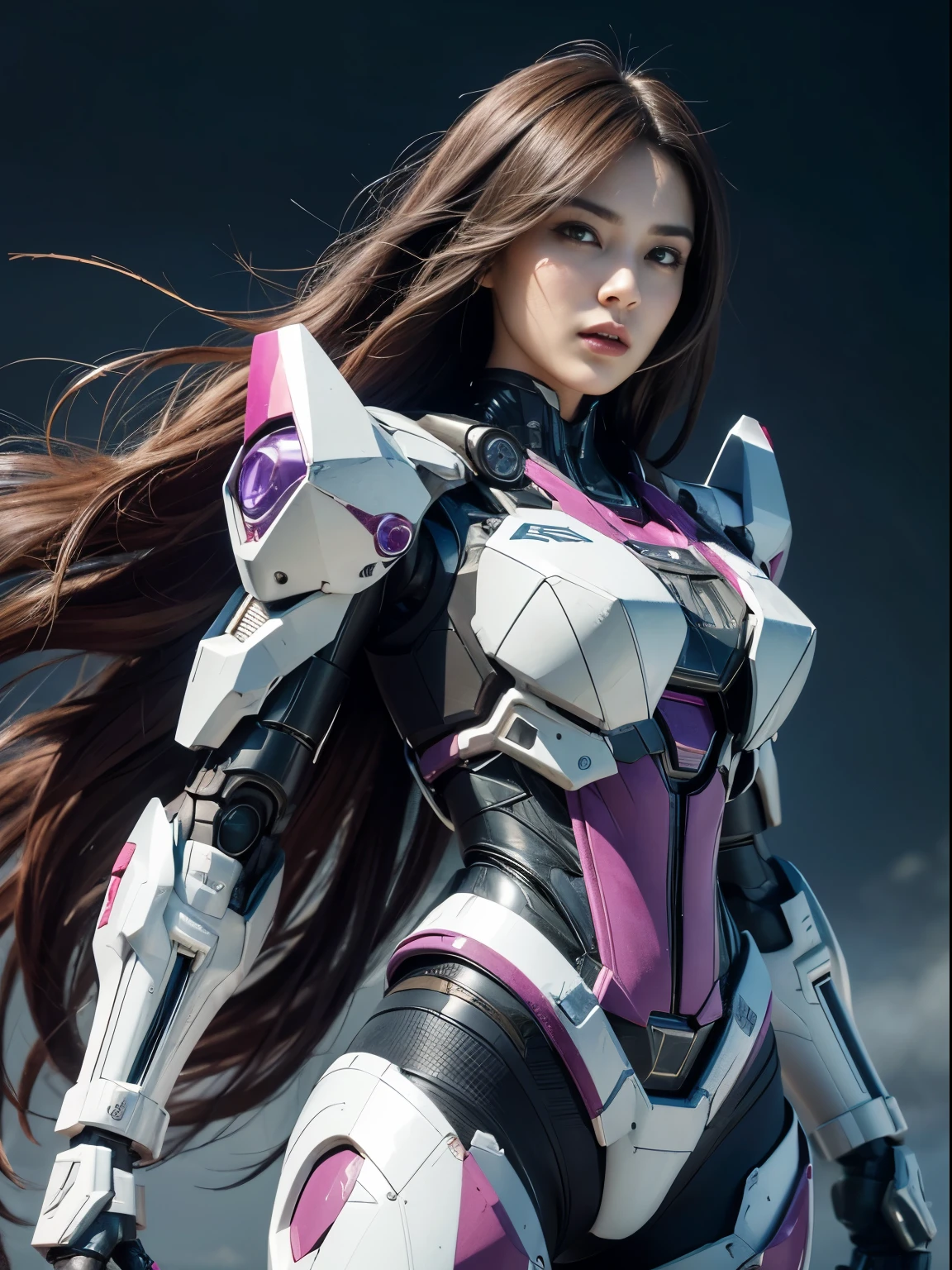 Textured skin, Super Detail, high details, High quality, Best Quality, hight resolution, 1080p, hard disk, Beautiful,(Arcee),beautiful cyborg woman,Mecha Cyborg Girl,Battle Mode,Girl with a Mecha Body,She wears a futuristic Transformers mech,Female Warrior,fully body photo. purple, very very very long hair very silky, attack