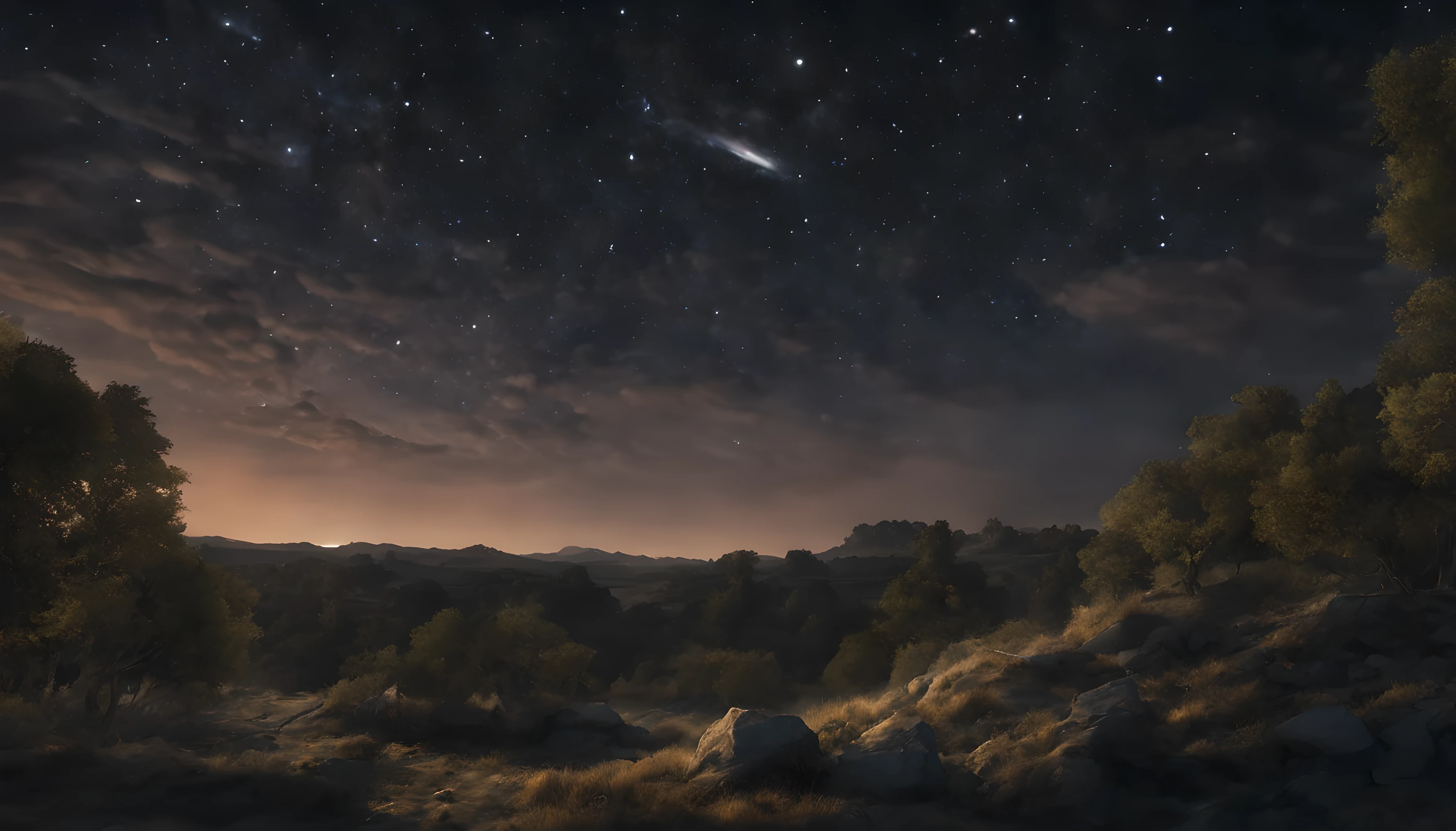 paysage ciel nuit , etoile, Realism, Realism, atmospheric perspective, UHD, chef-d&#39;artwork, high resolution, best quality, 8K