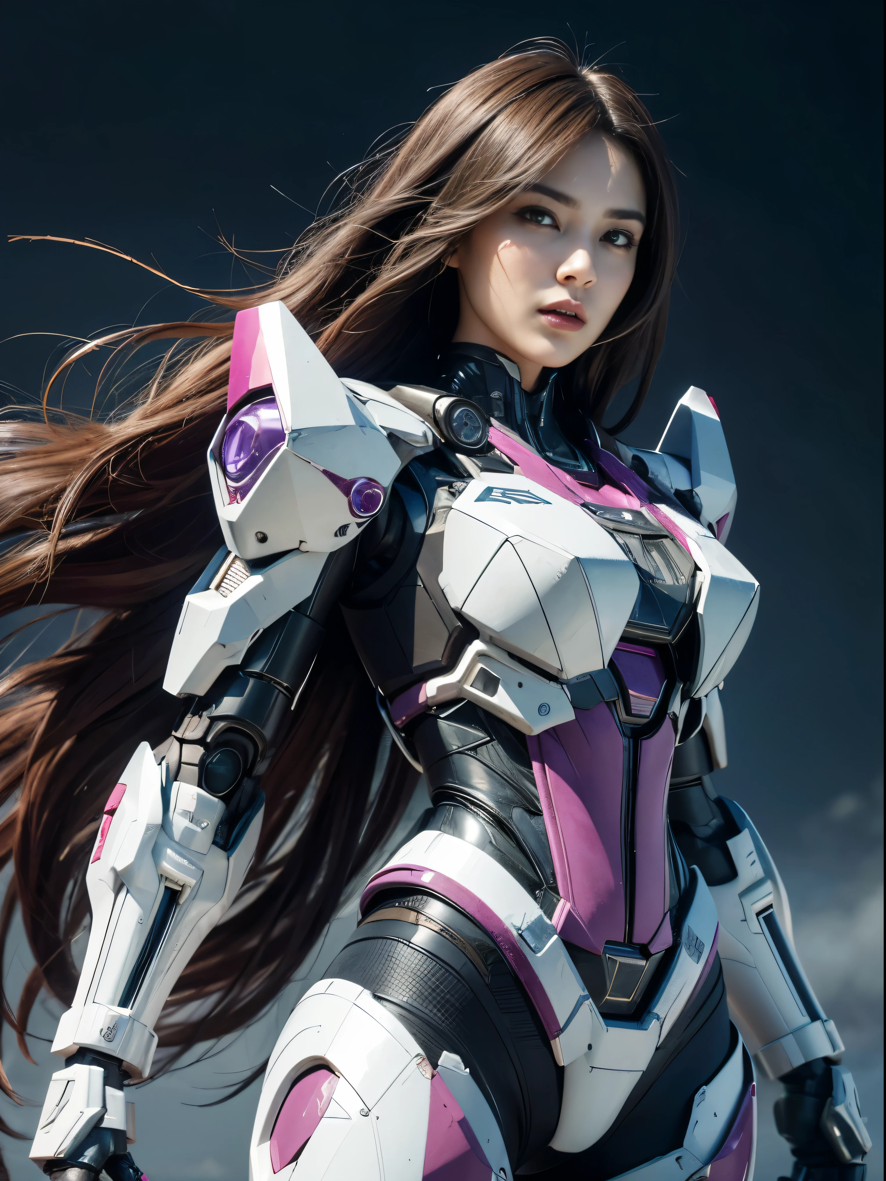 Textured skin, Super Detail, high details, High quality, Best Quality, hight resolution, 1080p, hard disk, Beautiful,(Arcee),beautiful cyborg woman,Mecha Cyborg Girl,Battle Mode,Girl with a Mecha Body,She wears a futuristic Transformers mech,Female Warrior,fully body photo. purple, very very very long hair very silky, attack