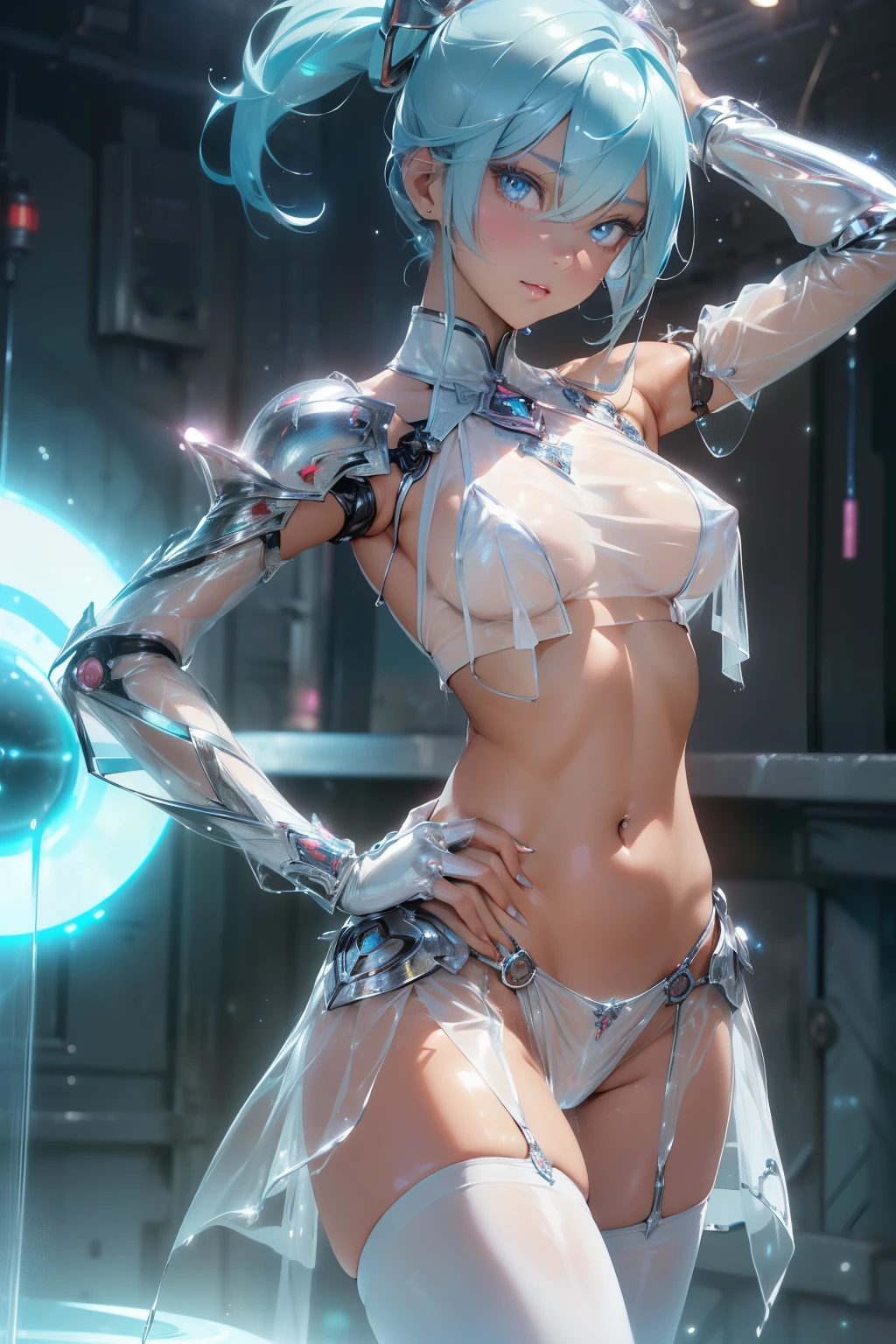 (quality)), ((masterpiece)), Recommended results、Puffy nipples、(see through:1.5)、straighten your back、abdominal muscles、huge bust、angle to floor:1.2、low camera angle、Hair loss on crotch，Hatsune Miku，(girl),charming姿态),(big breasts:1.4),Breast sagging,,Colored inner hair,short hair,))),(((toy doll))), Manipulator:1.5)),((silver armor dress,Tesla Coil)),((landmine，白色toy doll:1.5,Body:1.5,metal skin，Mechanical joint: 1.4,mechanical limbs)),(((pale nipples,(fat)),(((shiny skin:1.5,bright skin: 1.5,shiny skin,very shiny skin,white shiny Body,plastic glitter skin)),(lower abdomen,Yao Liu,wide hips,detailed Body,(Detailed face)),charming,Debauchery,Tempting,Delicate metal decoration,sleeveless,cheongsam,金色short hair，