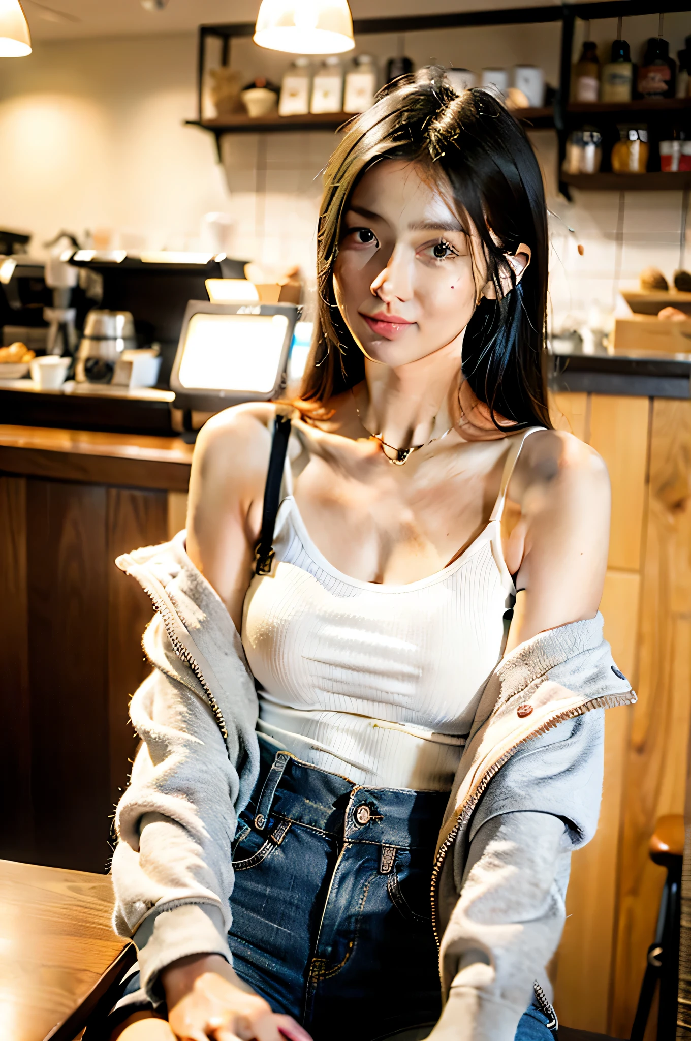 beautiful and sweet girl sitting in a coffee shop.