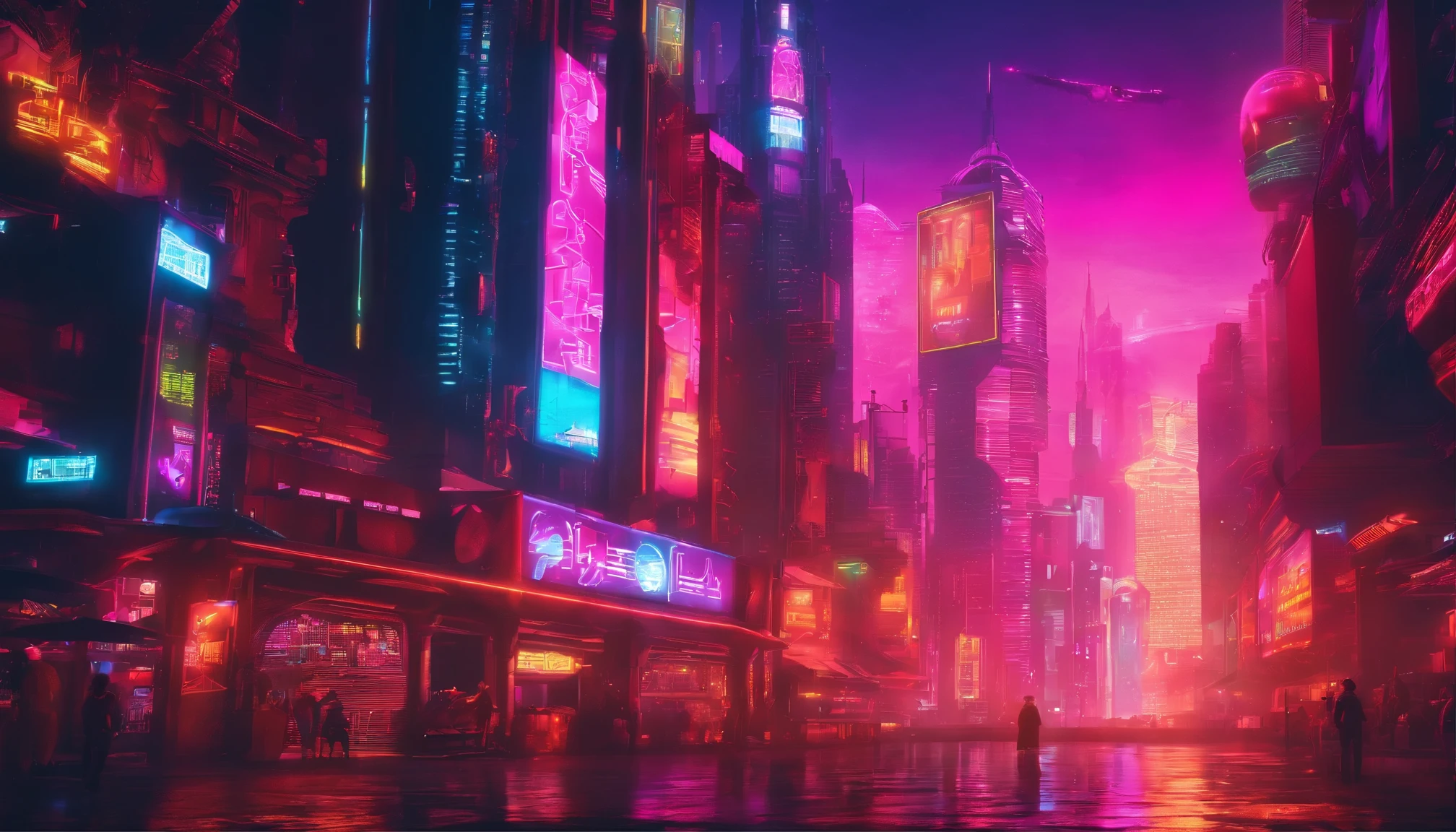 The world of tomorrow commanded by artificial intelligence in very realistic photo in 8K, synthwave syle, retro and steam punk technology