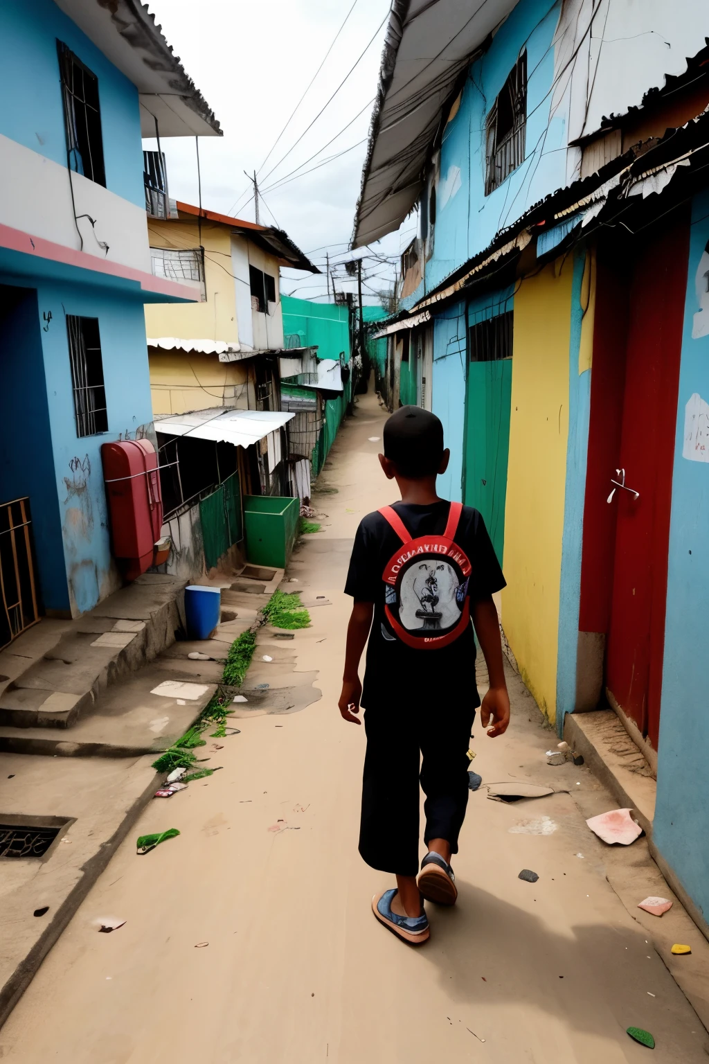 menino sentado nas ruas da favela