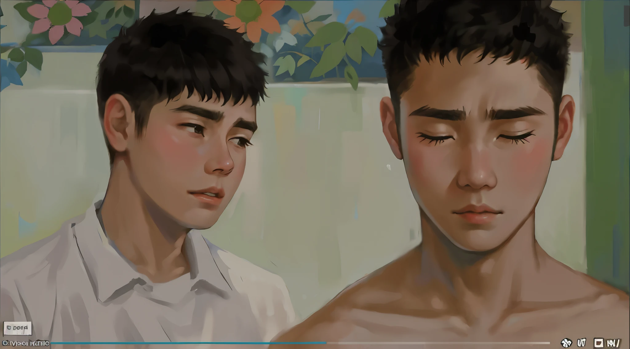 Close-up of two cute 16 year old men are sad. 