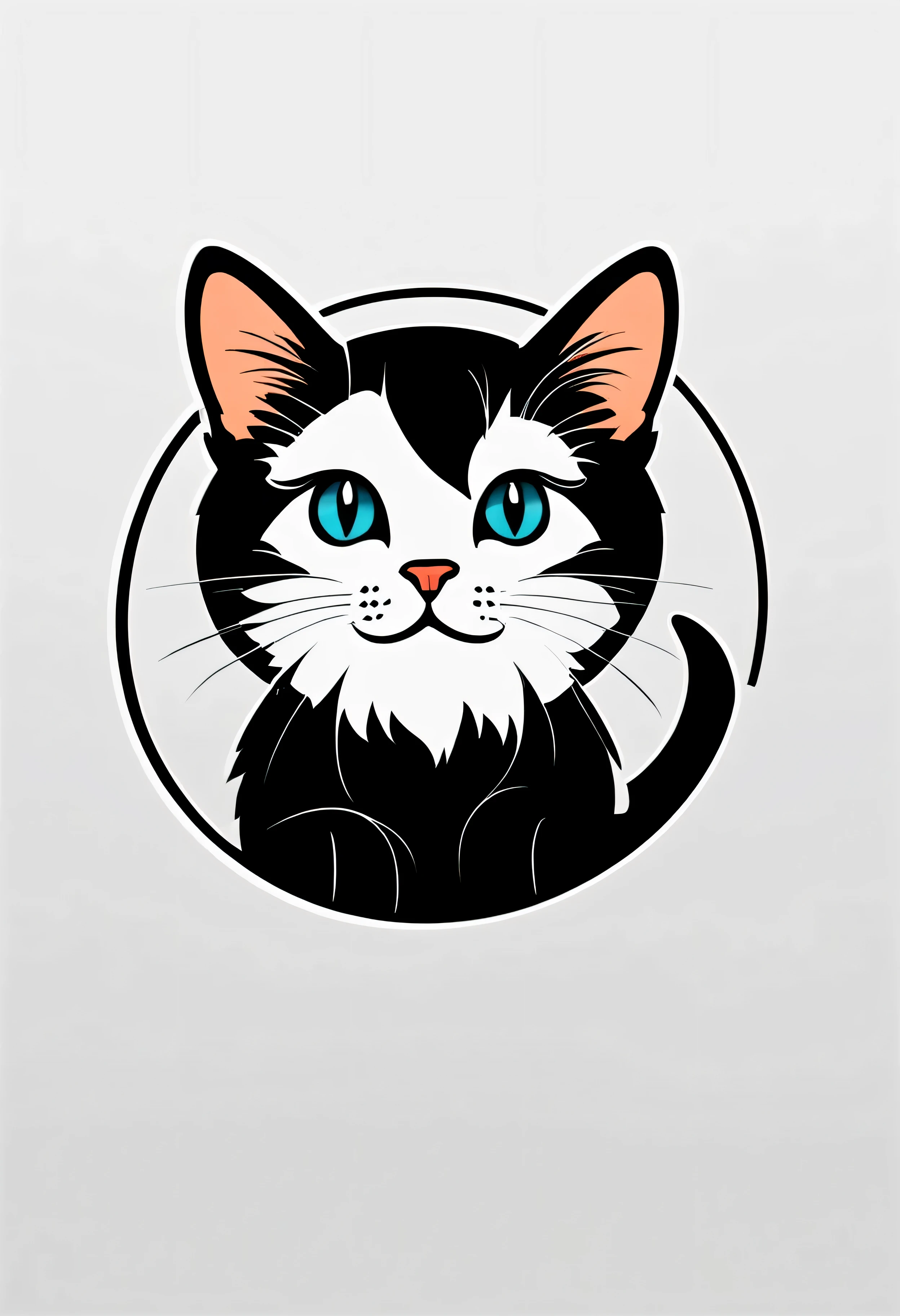 (Logo minimaliste d&#39;un seul coup de tête de chat geek mignon), trait de logo simple sur une ligne, minimalisme, Transparence, fond blanc, emblème rond au design minimaliste, style graphique vectoriel numérique, travail de conception de logo, conception précise, palette avec une grande précision des détails, image vectorielle, couleur noir et blanc. lignes faciles,

