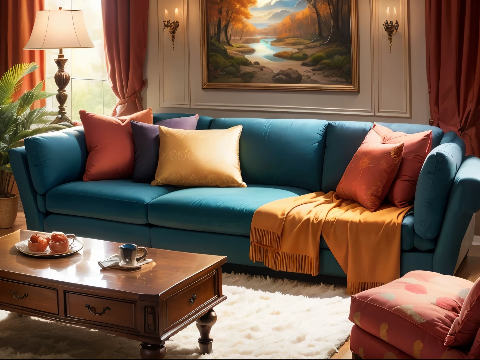 A large modern couch with overstuffed cushions and decorative pillows