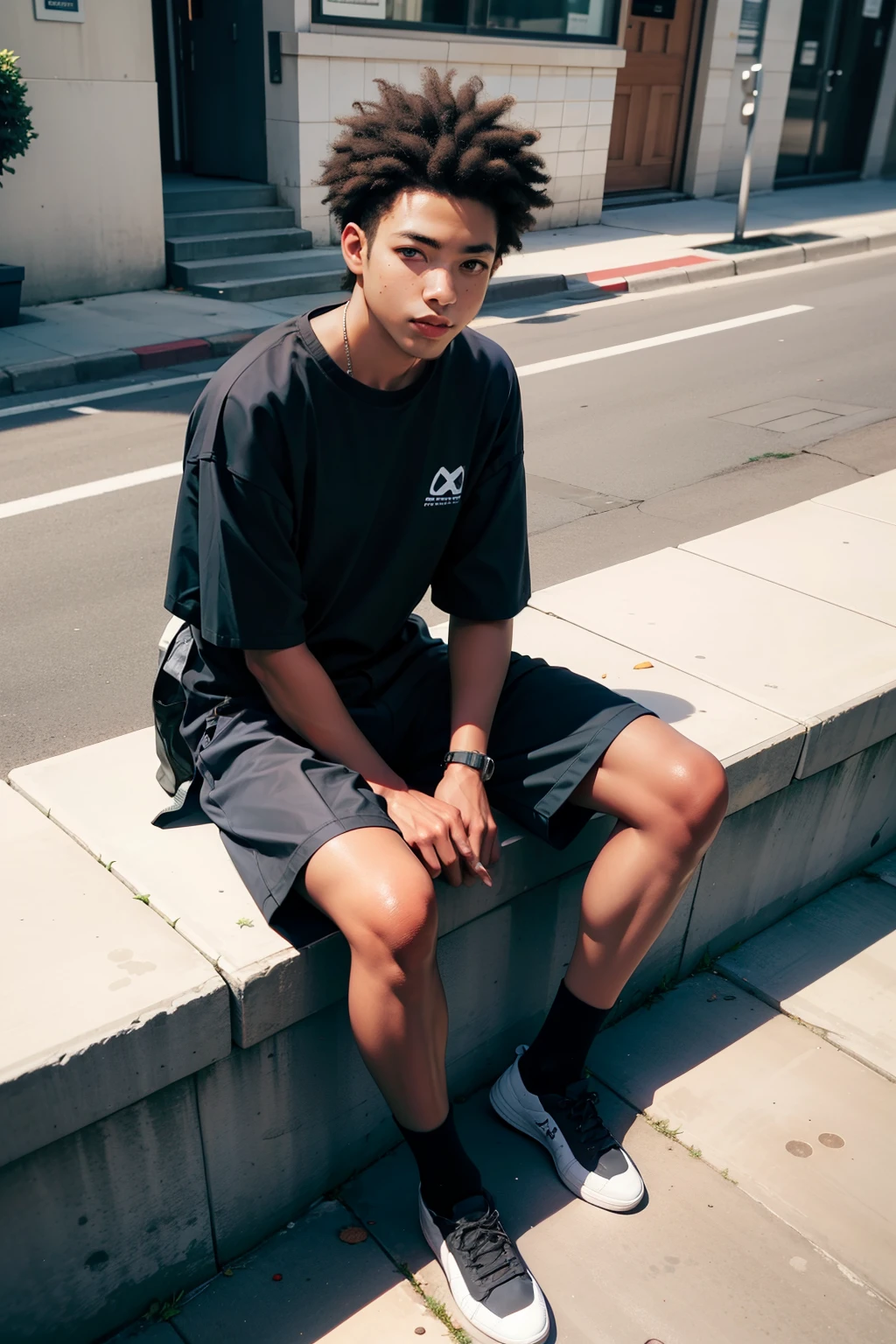 hairy legs, two block, long legs, Male, 27 years old, Japanese, wearing sexy shorts, wearing a sexy thigh t-shirt, very short hair, black hair, Riding a bus, sitting on the seat, masculine boy , bodybuilder, sexy boy