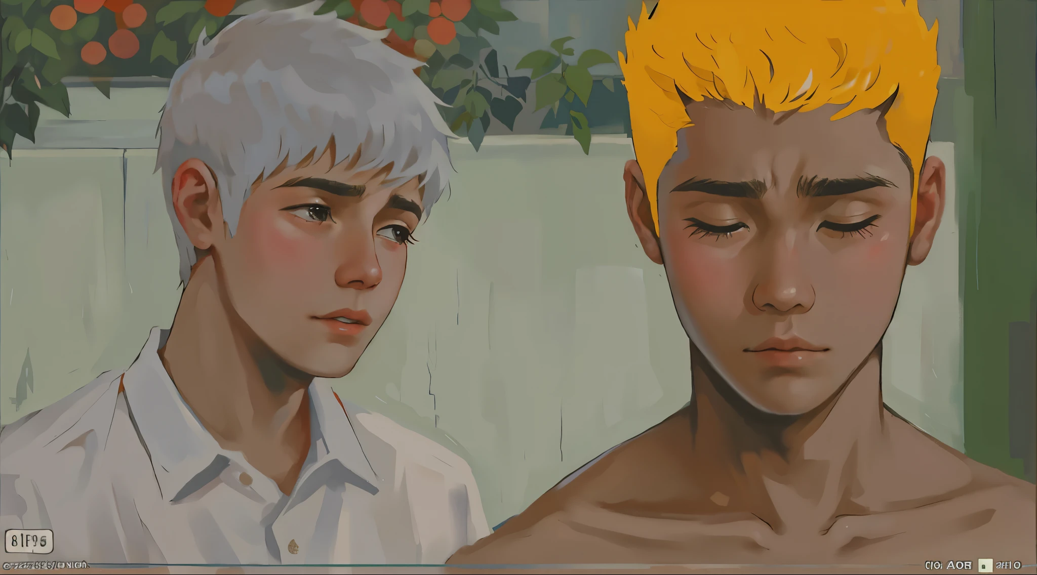Close-up of two cute 16 year old men are sad.