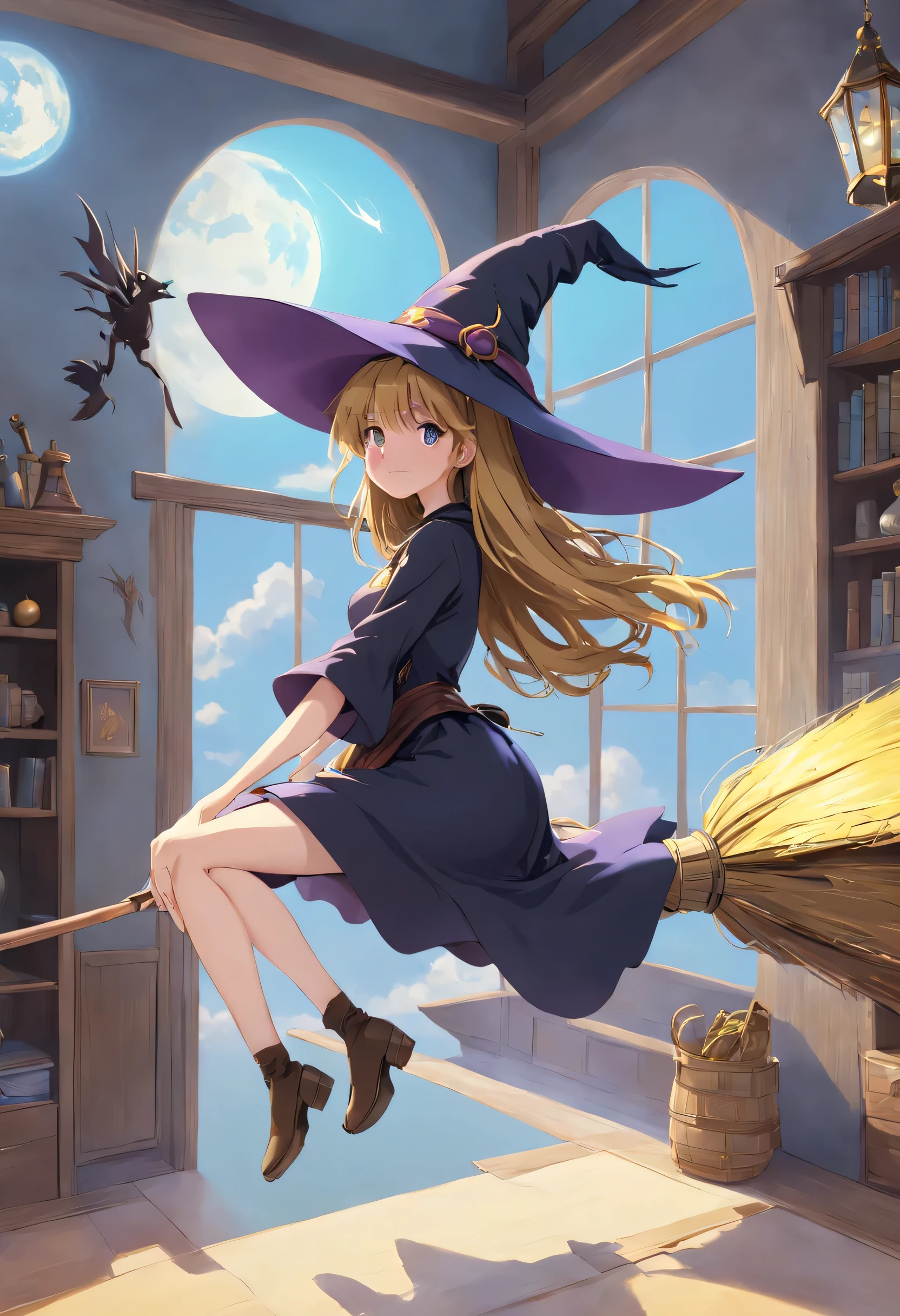 星空の下でwitchのほうきで飛んでいるキリサメサ,kirisame marisa, (masterpiece, highest quality:1.2),1 girl,perfect face,cute, ((((flying witch))),((Ride a broom)),broom flight,Straddling the broom,anatomically correct,masterpiece,highest quality,最高masterpiece,8K,,Wind,fantasy,,wonderful,, Mysterious, attractive, Whimsical, playful, adventurous, free, wonder, imagine, decide, skill, speed, movement, energy, realism, naturalistic, figurative, represent, beauty, fantasy culture, myth, fairy tale, folklore, Legend, witch, wizard, Magical creatures, fantasy worlds, composition, scale, Qianyoshi, midway point, background, perspective, light, color, texture, be familiar with, beauty, wonder.