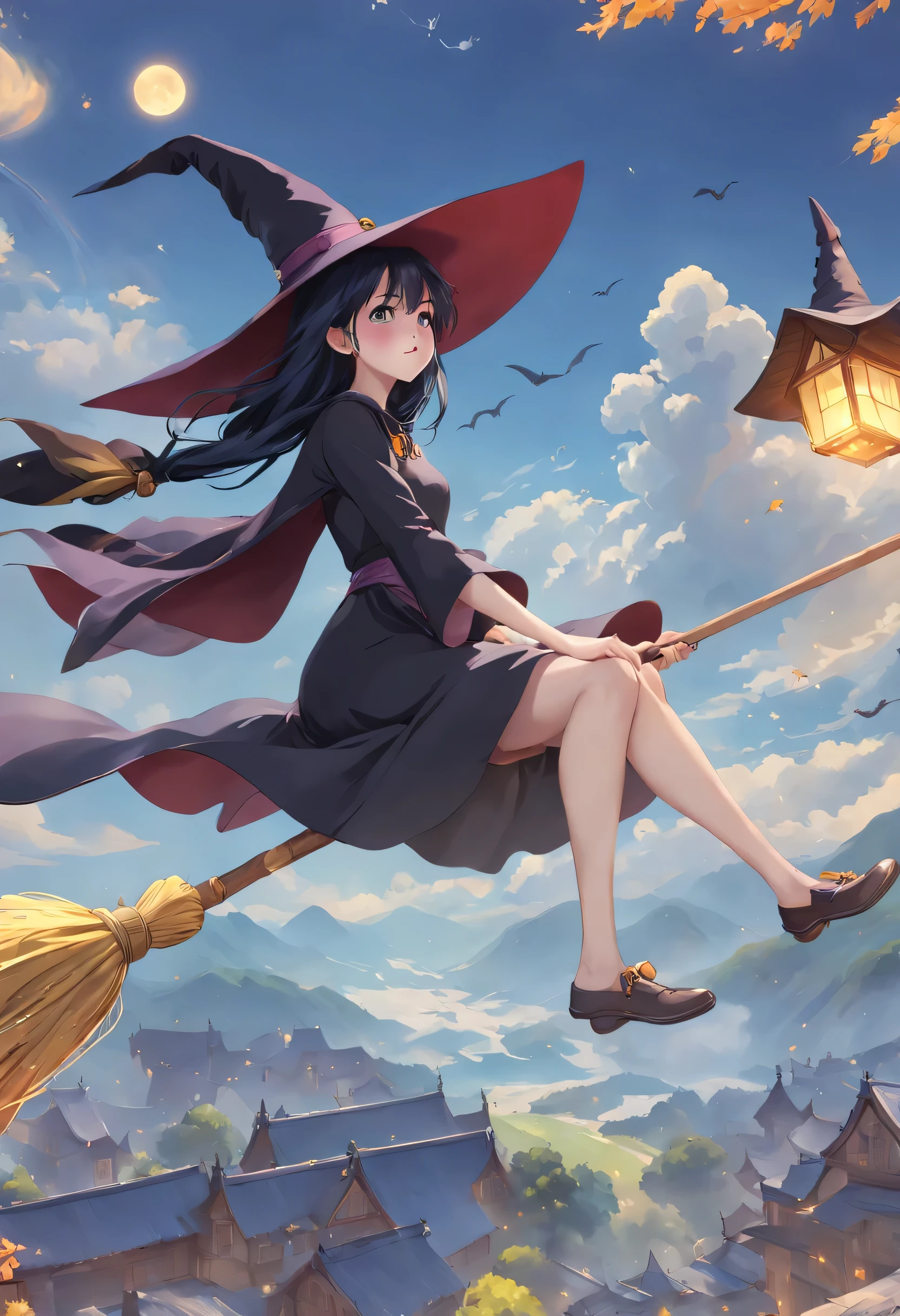 (masterpiece, highest quality:1.2),1 girl,perfect face,cute, ((((flying witch))),((Ride a broom)),broom flight,Straddling the broom,anatomically correct,masterpiece,highest quality,最高masterpiece,8K,,Wind,fantasy,,wonderful,, Mysterious, attractive, Whimsical, playful, adventurous, free, wonder, imagine, decide, skill, speed, movement, energy, realism, naturalistic, figurative, represent, beauty, fantasy culture, myth, fairy tale, folklore, Legend, witch, wizard, Magical creatures, fantasy worlds, composition, scale, Qianyoshi, midway point, background, perspective, light, color, texture, be familiar with, beauty, wonder.