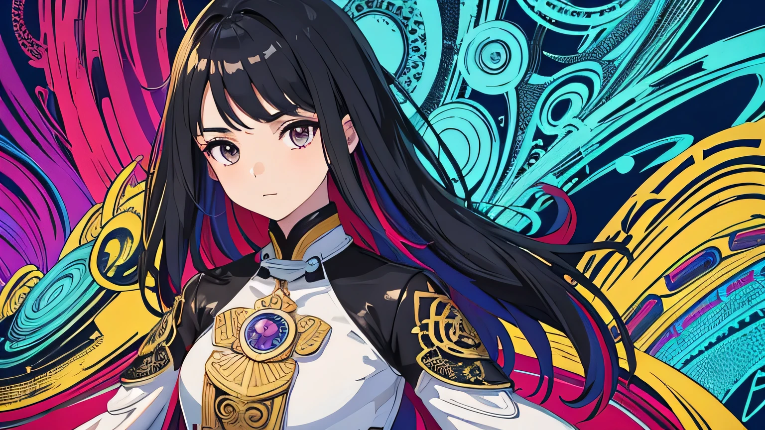 (masterpiece, top quality, best quality, official art, beautiful and aesthetic:1.2), (1girl:1.3, tight crop top leather suit), ((shy and looking at viewert)), (Perfect thick white eyebrows) Delicate fur, 详细s face, extremely detailed,(fractal art:1.2),colorful, highest detailed,(zentangle:1.2), (dynamic pose), (abstract background:1.5), (treditional dress:1.2), (shiny skin), (many colors:1.4), upper body