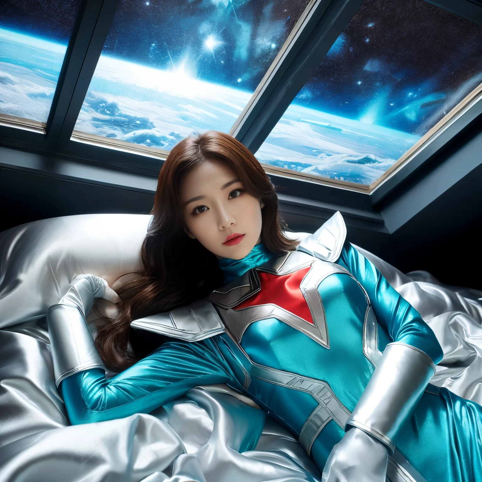 best image quality、Super high resolution、(realism:1.4)、Korean beauty star、The most beautiful KPOP star、face、Horny Korean makeup、erotic expression、A body that makes you want to touch it、Erotic photos、Realistic satin fabric texture、Costume made of stretch satin fabric that is smooth to the touch、The drape of the curved part of the satin fabric、Strong luster of costume、costume quality、8K photo quality、Costume made of high-quality satin fabric with high density、Super-class battle leather cloak with a smooth texture、Super Sentai Women&#39;s Heroine Suit、Super-class battleship shiny costumes、Texture of costumes that satin fetishists respond to、Thin, glossy stretch satin fabric、
