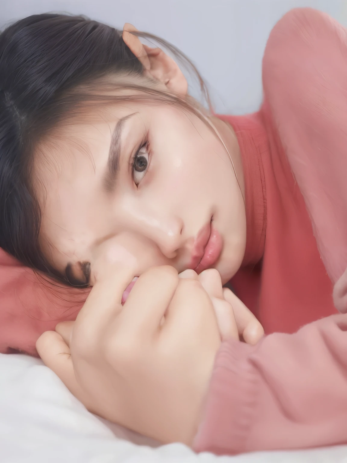 Hay una mujer acostada en una cama con la mano en la barbilla, jennie rosa negro, de mi parte, yo, bae suzy, heonhwa choe, gongbi, Retrato suave 8 K, lee ji - eun, lee ji-eun, jiyun chae, jia, jaeyeon nam, retrato de jisoo rosa negro, kim doyoung
