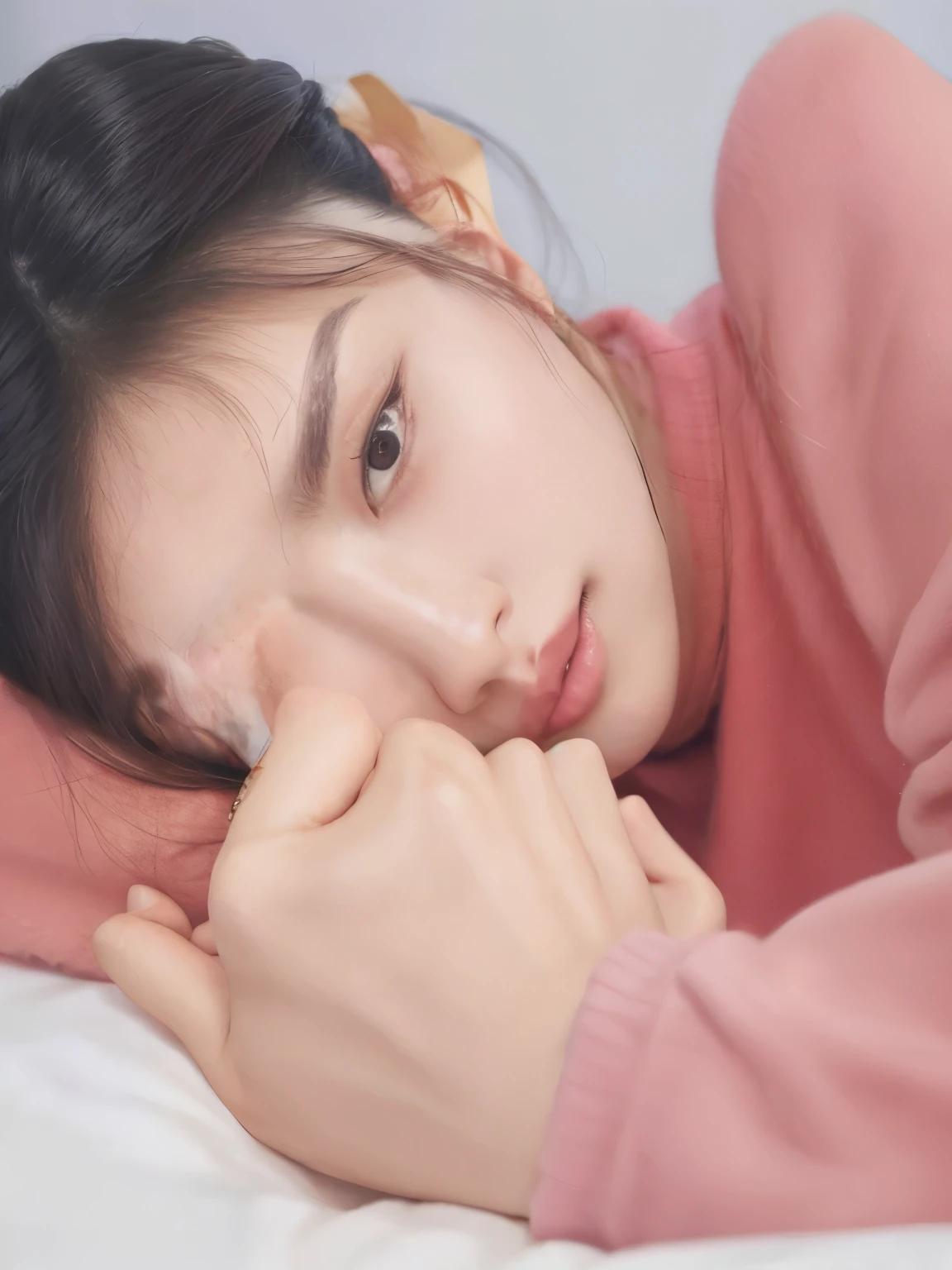 Hay una mujer acostada en una cama con la mano en la barbilla, jennie rosa negro, de mi parte, yo, bae suzy, heonhwa choe, gongbi, Retrato suave 8 K, lee ji - eun, lee ji-eun, jiyun chae, jia, jaeyeon nam, retrato de jisoo rosa negro, kim doyoung
