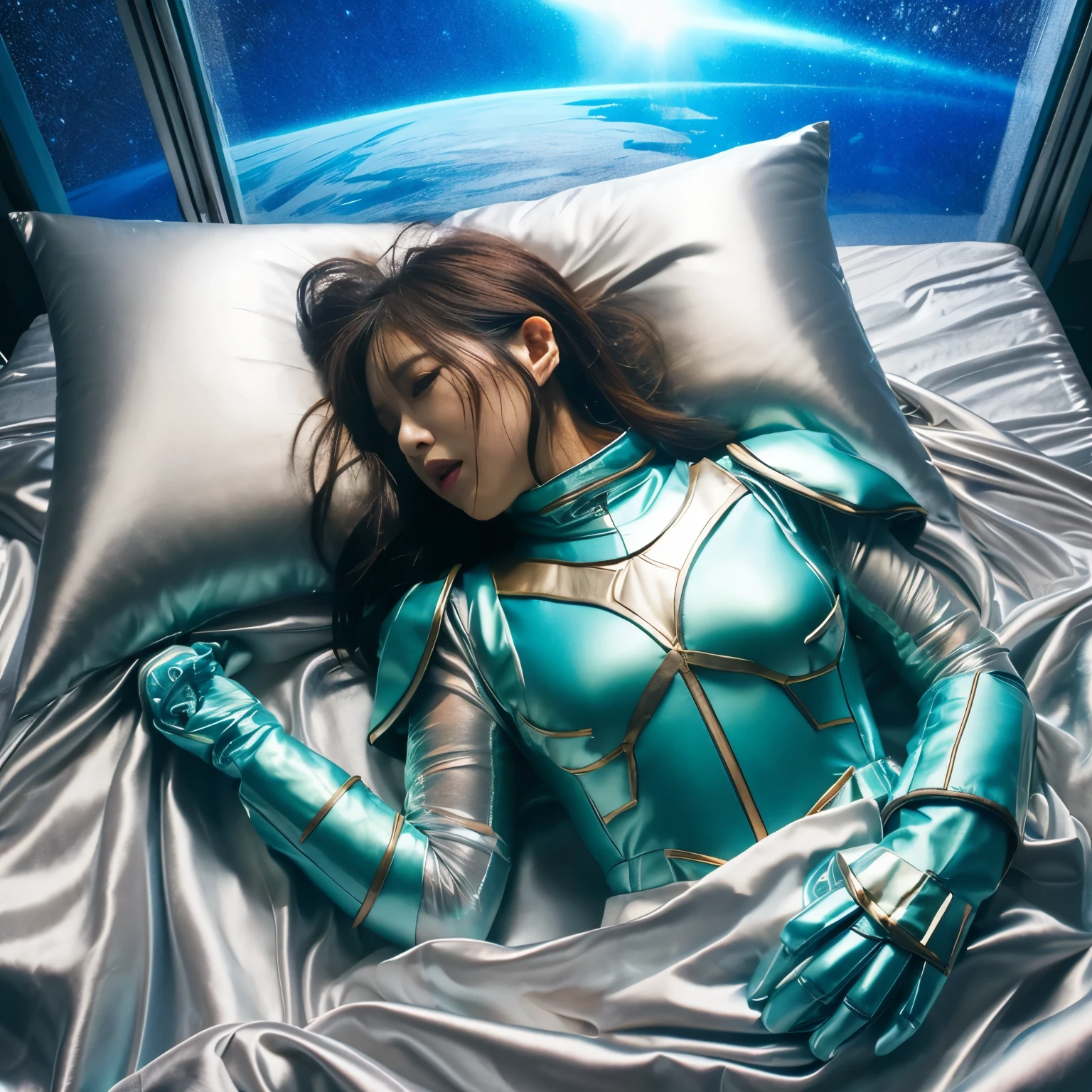 best image quality、Super high resolution、(realism:1.4)、Korean beauty star、The most beautiful KPOP star、face、Horny Korean makeup、erotic expression、A body that makes you want to touch it、Erotic photos、Realistic satin fabric texture、Costume made of stretch satin fabric that is smooth to the touch、The drape of the curved part of the satin fabric、Strong luster of costume、costume quality、8K photo quality、Costume made of high-quality satin fabric with high density、Super-class battle leather cloak with a smooth texture、Super Sentai Women's Heroine Suit、Super-class battleship shiny costumes、Texture of costumes that satin fetishists respond to、Thin, glossy stretch satin fabric、