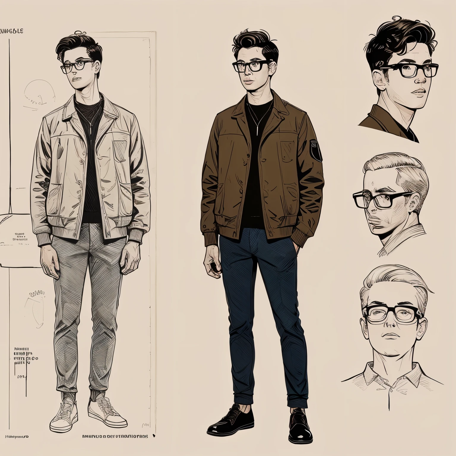 a drawing of a standing young man with glasses, a character portrait by Farel Dalrymple, featured on tumblr, figurativism, criterion collection, photoillustration, concept art, full body