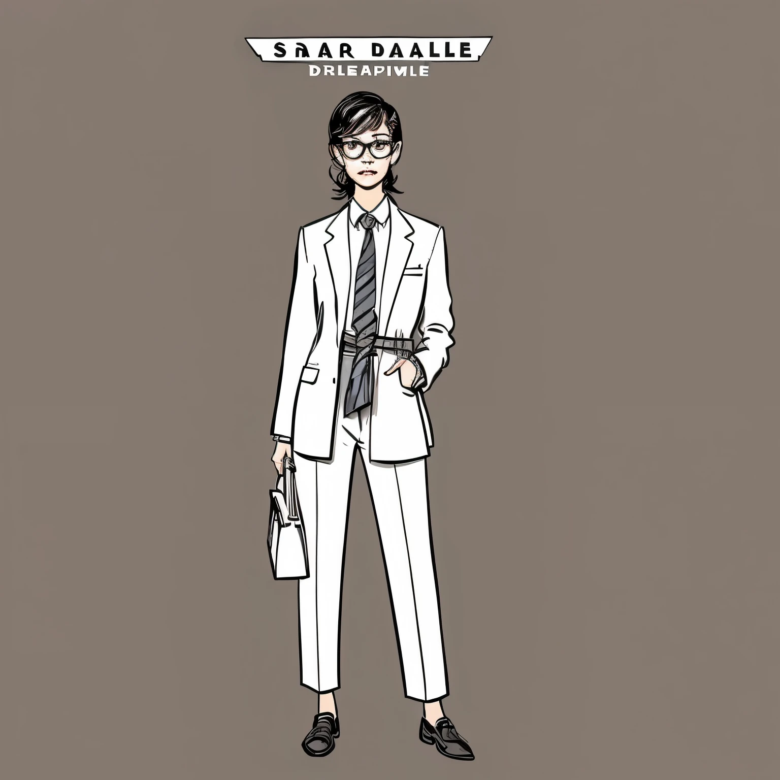 a drawing of a standing woman with glasses, a character portrait by Farel Dalrymple, featured on tumblr, figurativism, criterion collection, photoillustration, concept art, full body